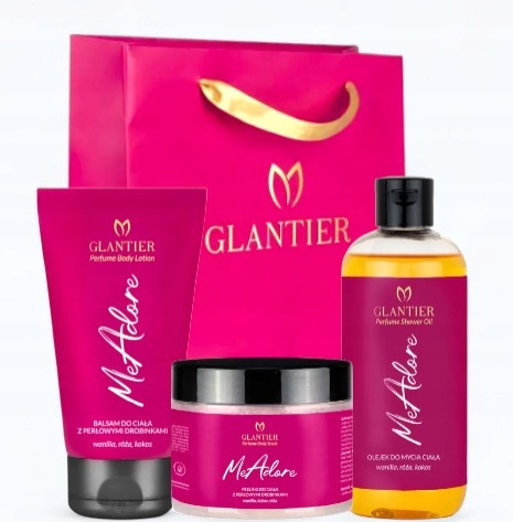 Glantier Zestaw Me Adore Olejek do Mycia Balsam Peeling Torebka