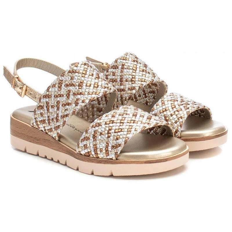 Dámské sandály Xti 143948 S.tex.oro ecru/hnědý koturn Eko Kůže VEL.36