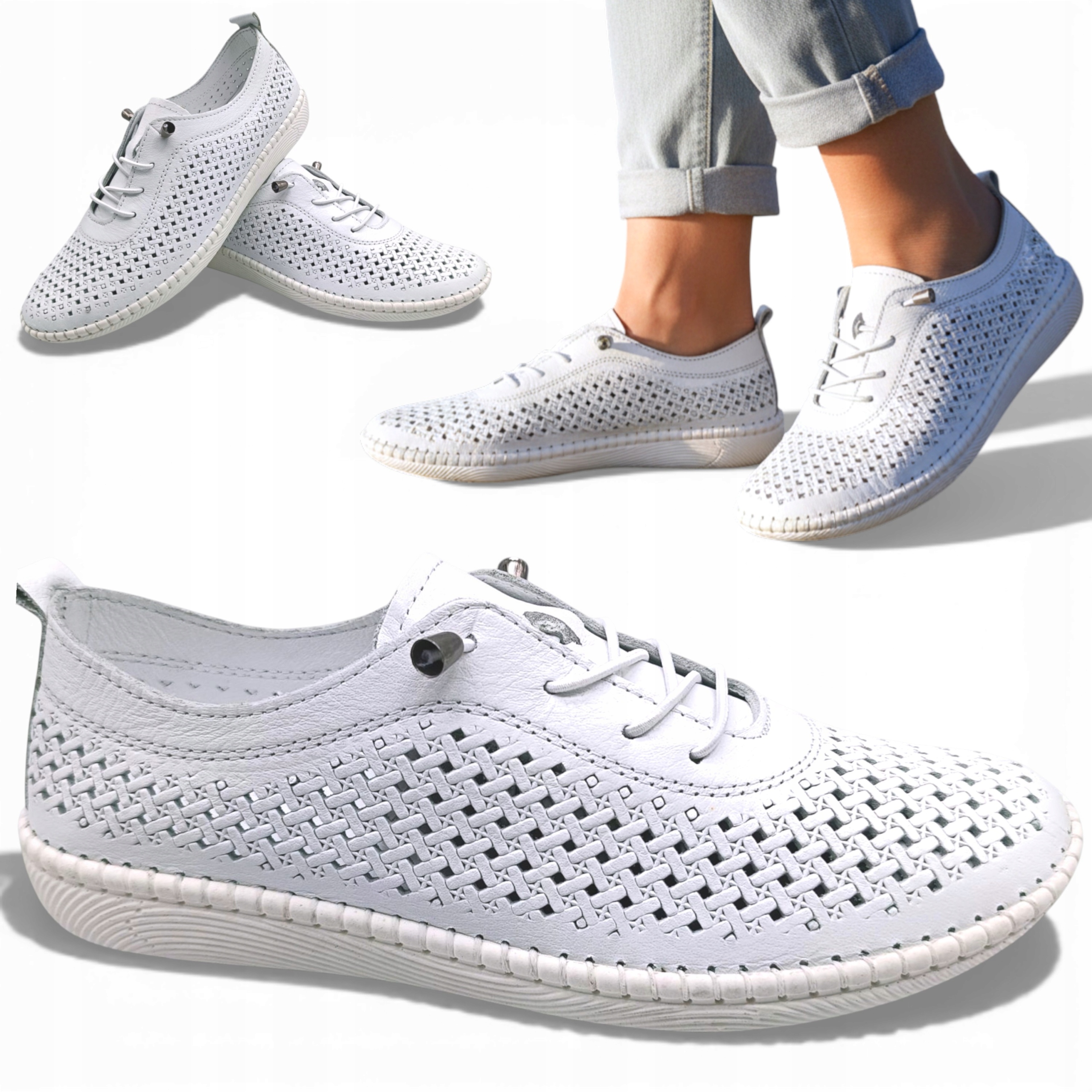 Dámské kožené polobotky 36 Sportovní Bílé Ažurové Pohodlné T.Sokolski Módní