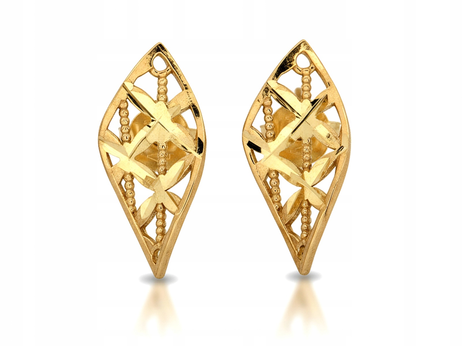 Zlaté Náušnice Pro Ženu 585 na uchu, prolamované na tyčince jako dárek