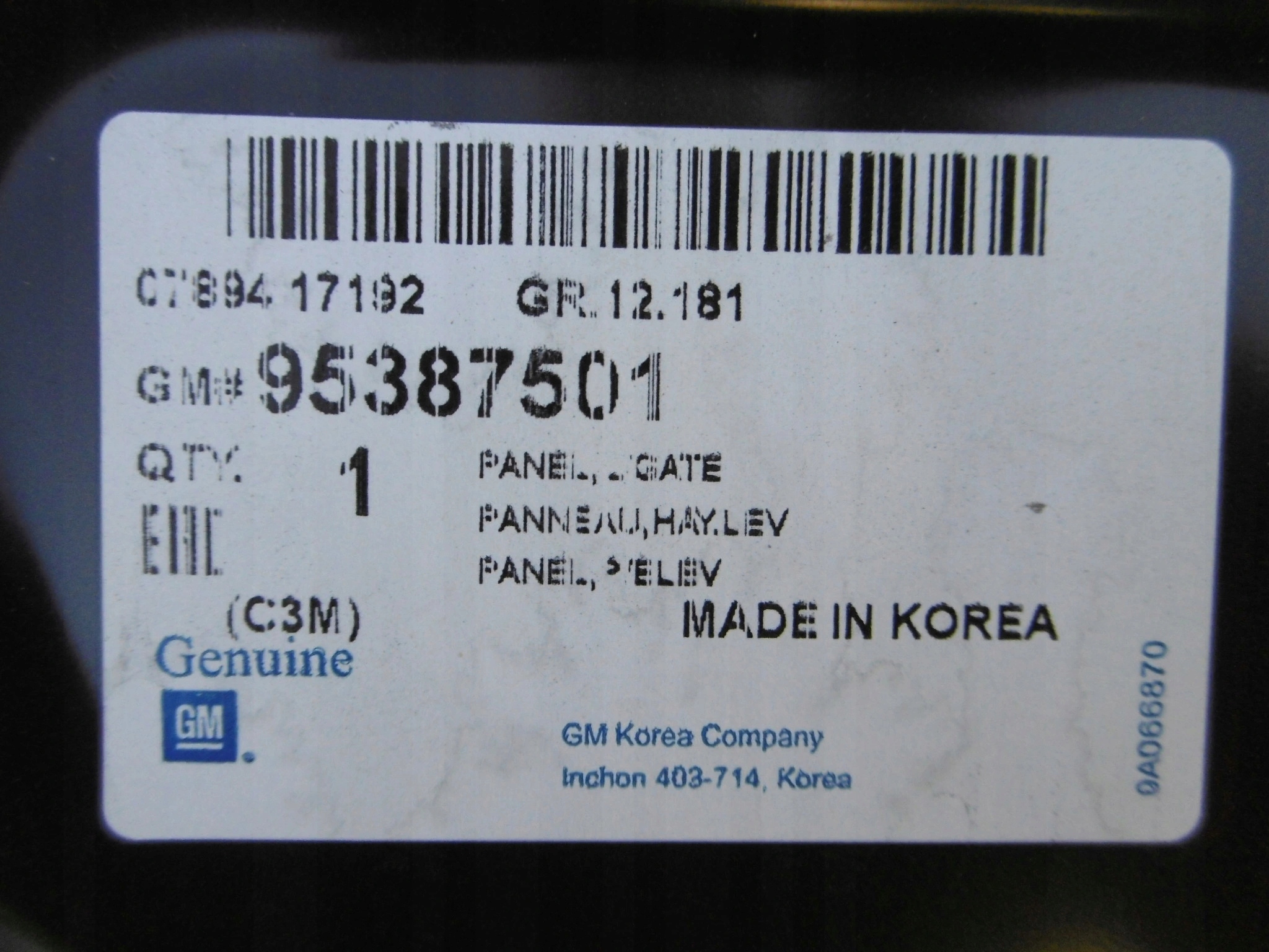 CHEVROLET SPARK 10-15 M300 KLAPA TYLNA NOWA GM Numer katalogowy części 95387501