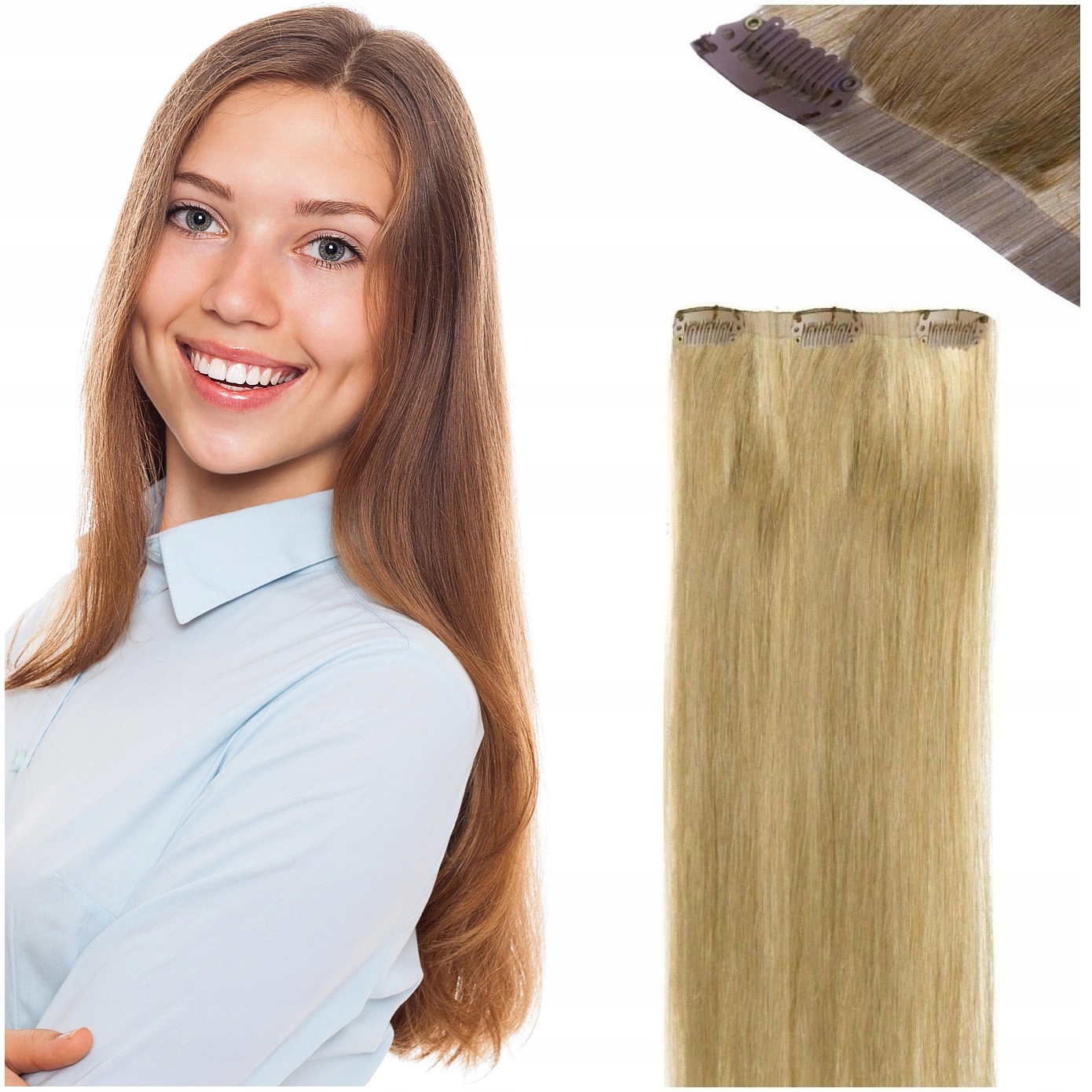 Bezešvé Clip-in Příčesek Do Vlasů Přírodní 30 CM 3 Sponky tmavě blond 8