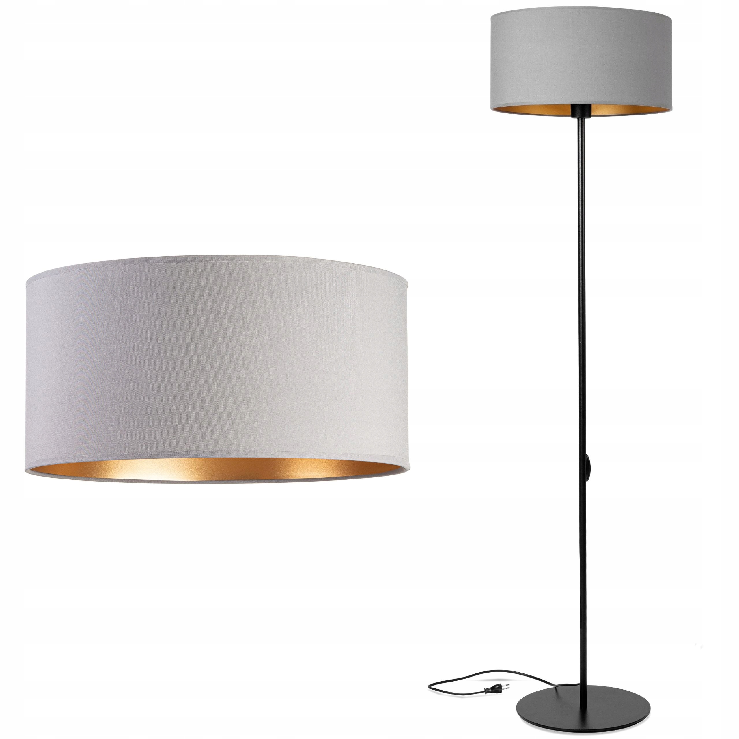 Lampa stojąca podłogowa Loft Abażur szary złoty