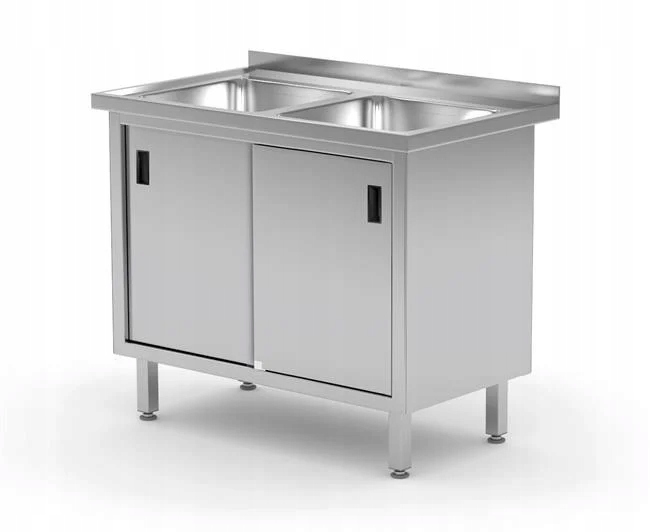 Hendi Stůl se dvěma dřezy, skříňka s posuvnými dveřmi 1000x600x850 mm