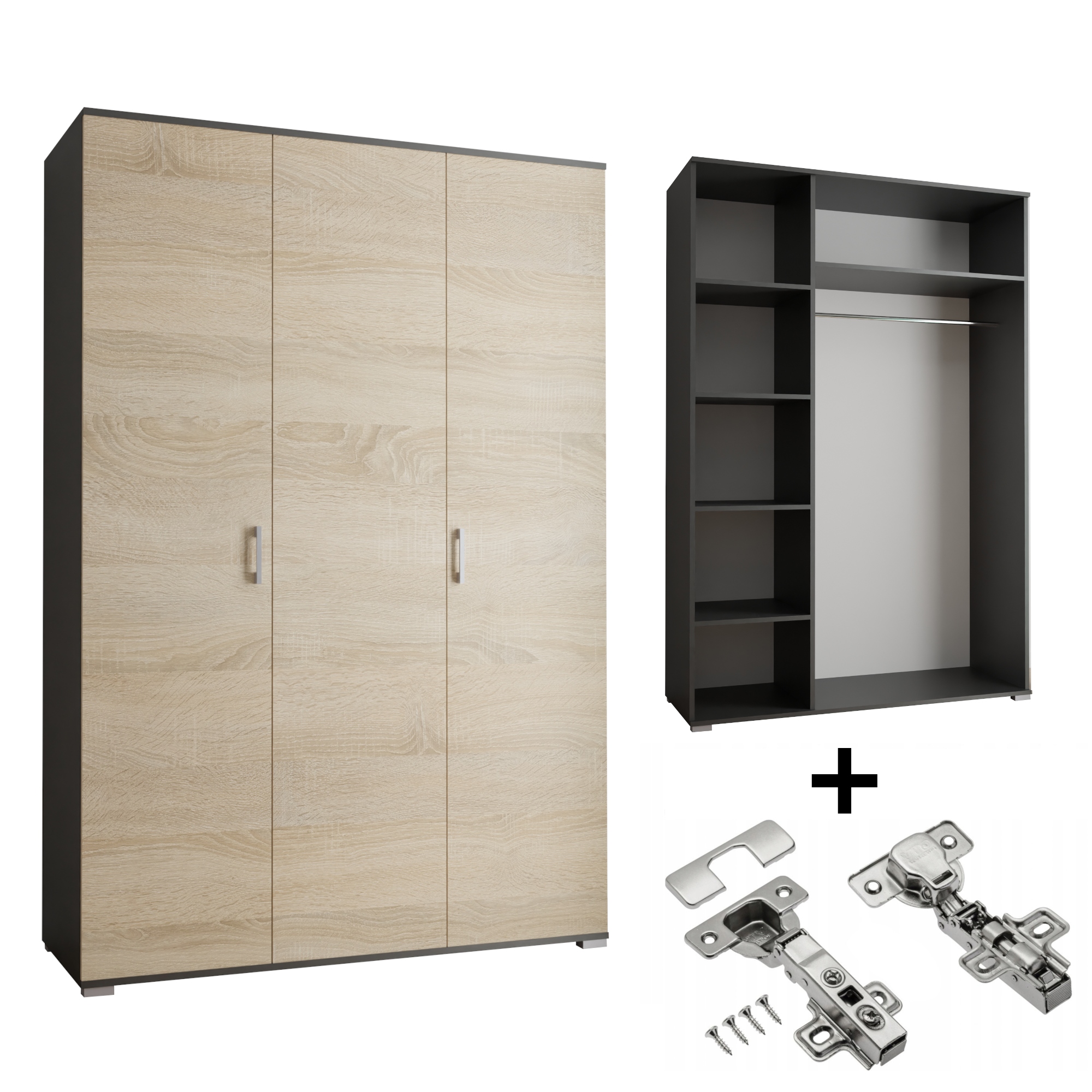 Skříň Akce 3-D 120 x 192 x 51 cm Černá Sonoma S Tlumením Dovírání