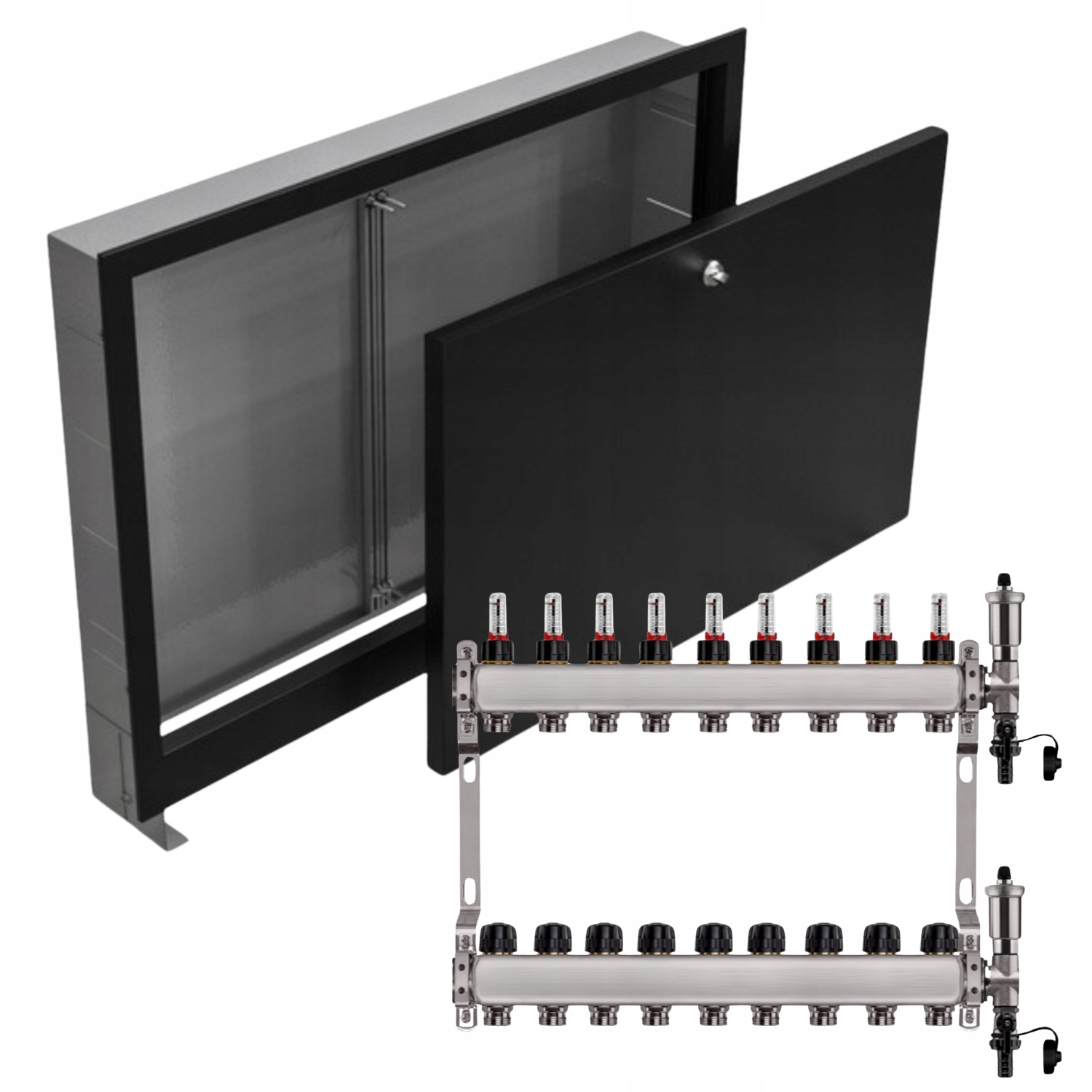 Nerezový Rozdělovač Podlahových Krytin 9+ Podomítkový Box Černý