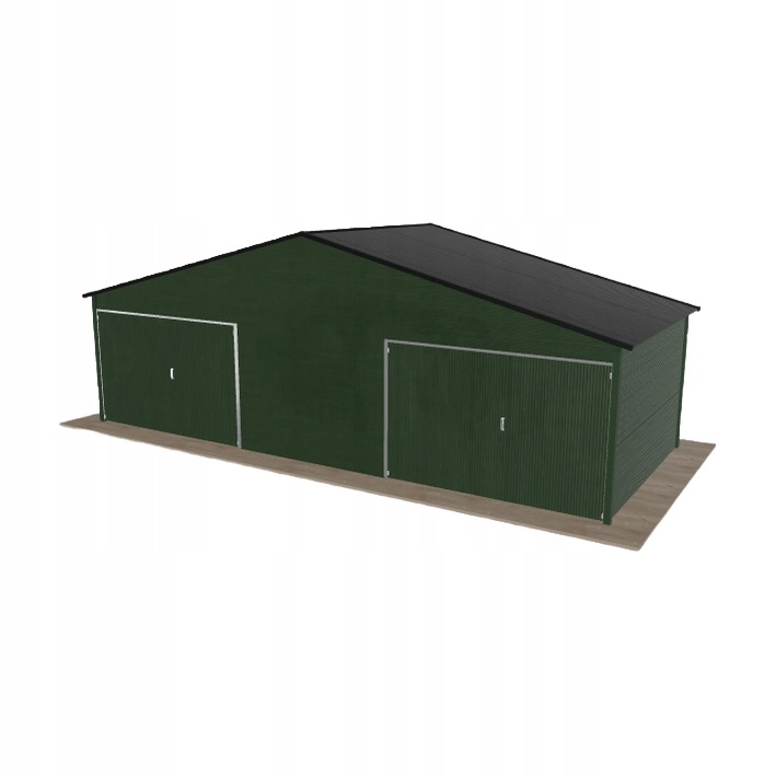 Plechová garáž 8.5x3.5 m dvoupolohová, dvouspádová, zelená