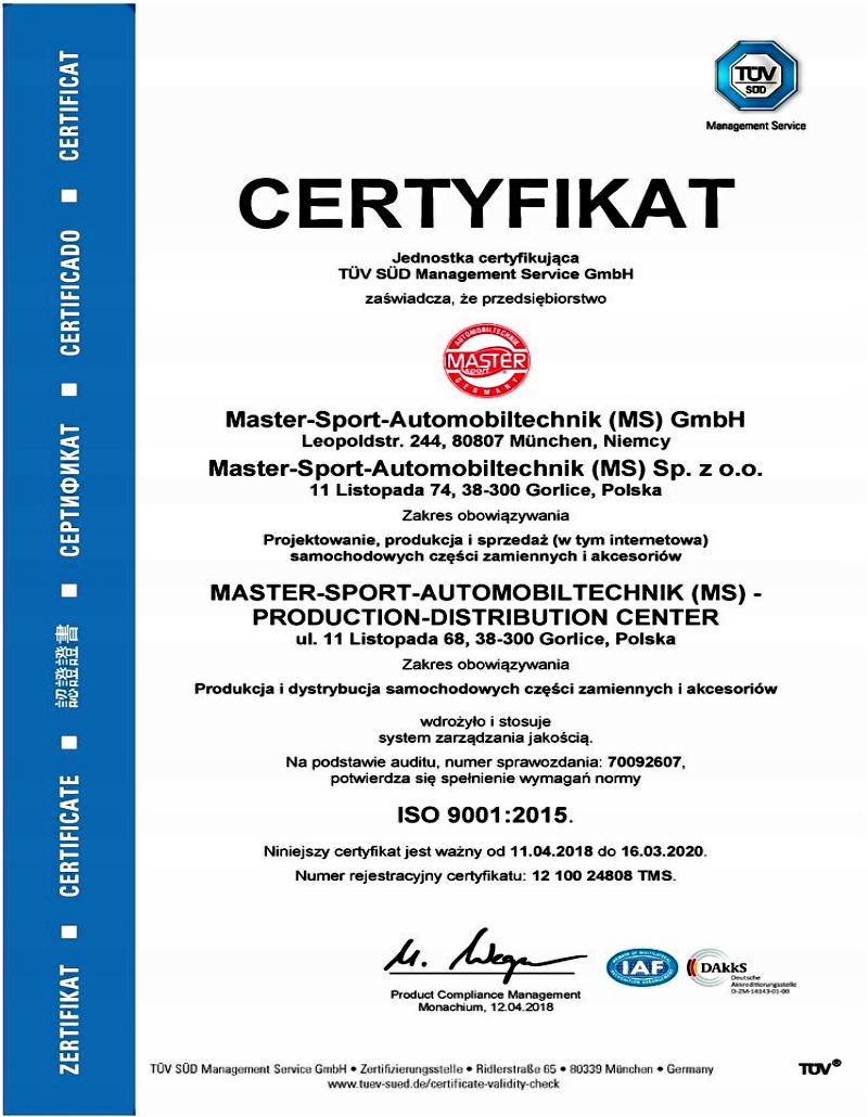 ZESTAW ZAWIESZENIA TYŁ BMW 5 E39 MASTER SPORT 36803-SET-MS Model 36803-SET-MS