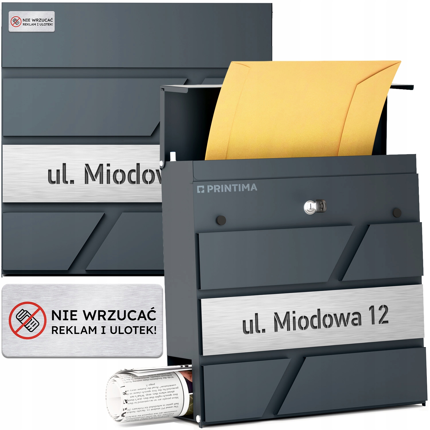 Velká Poštovní Schránka s číslem domu Antracit Vyřezané číslo domu