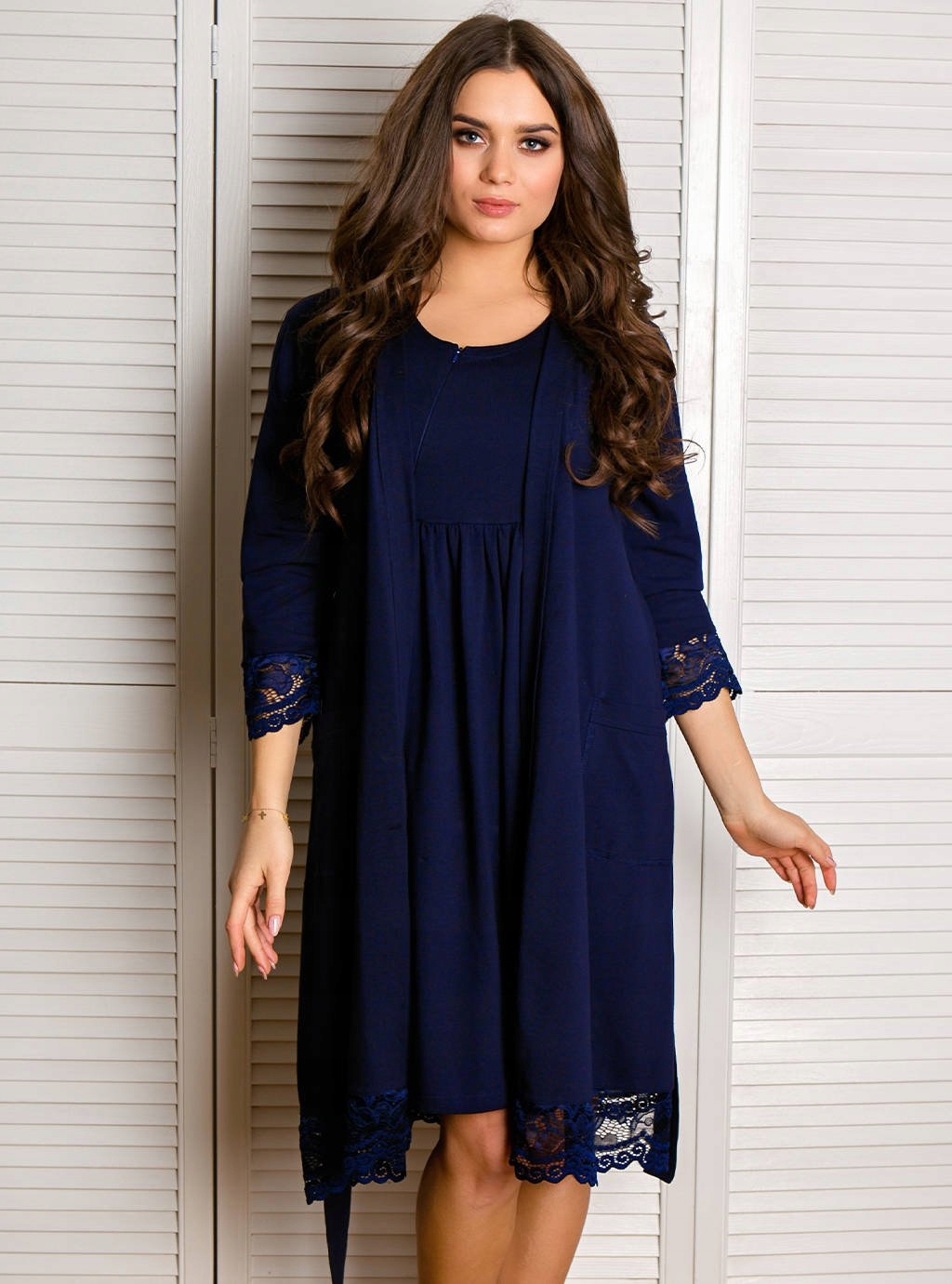 SZLAFROK DAMSKI CIĄŻOWY BAWEŁNIANY PODOMKA KORONKA M Marka Formommy