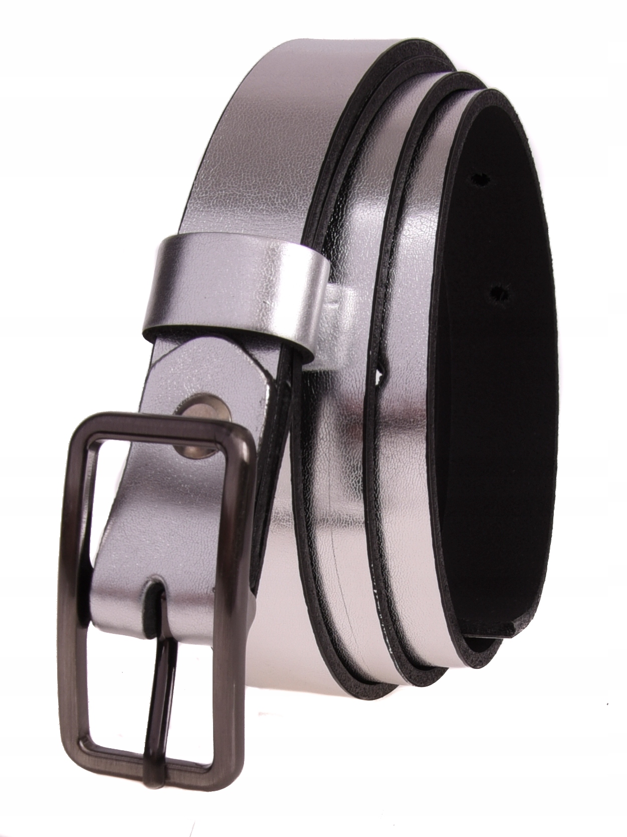 SKÓRZANY Pasek damski 2cm SREBRNY