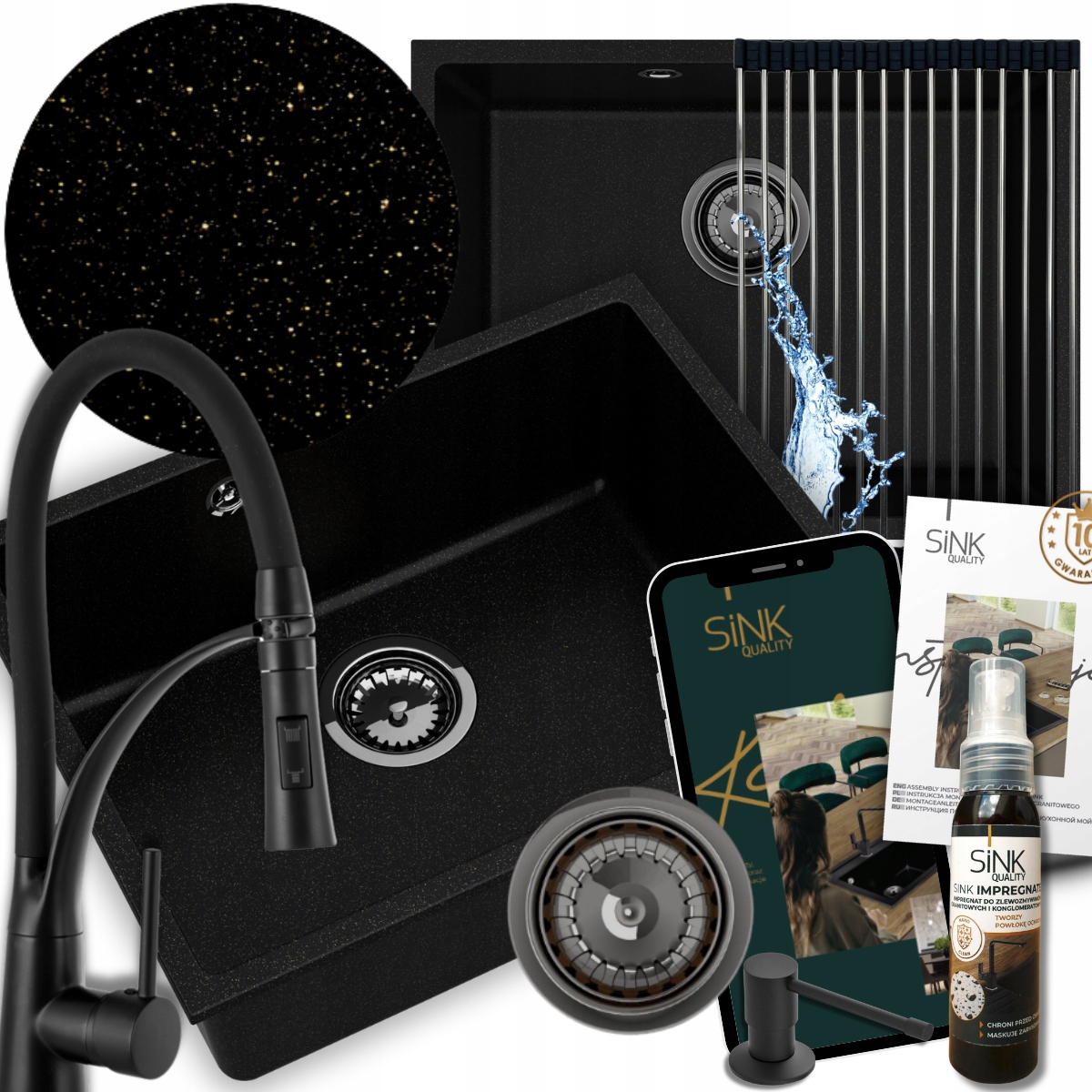 Dřez Zlatý granitový 60 cm s Baterií Sifon+ Bonus 9v1