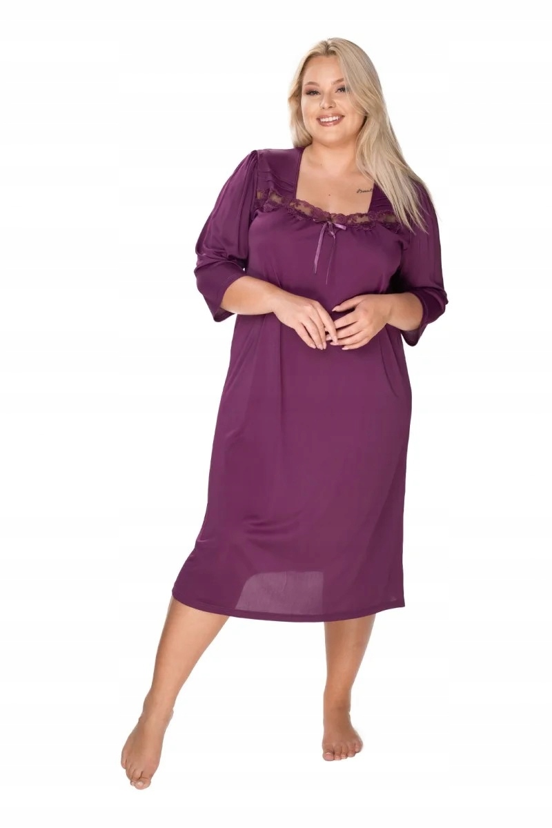 Koszula Nocna Melisa Rękaw 3/4 Haft Bakłażanowa I Rozm.52 Model Melisa