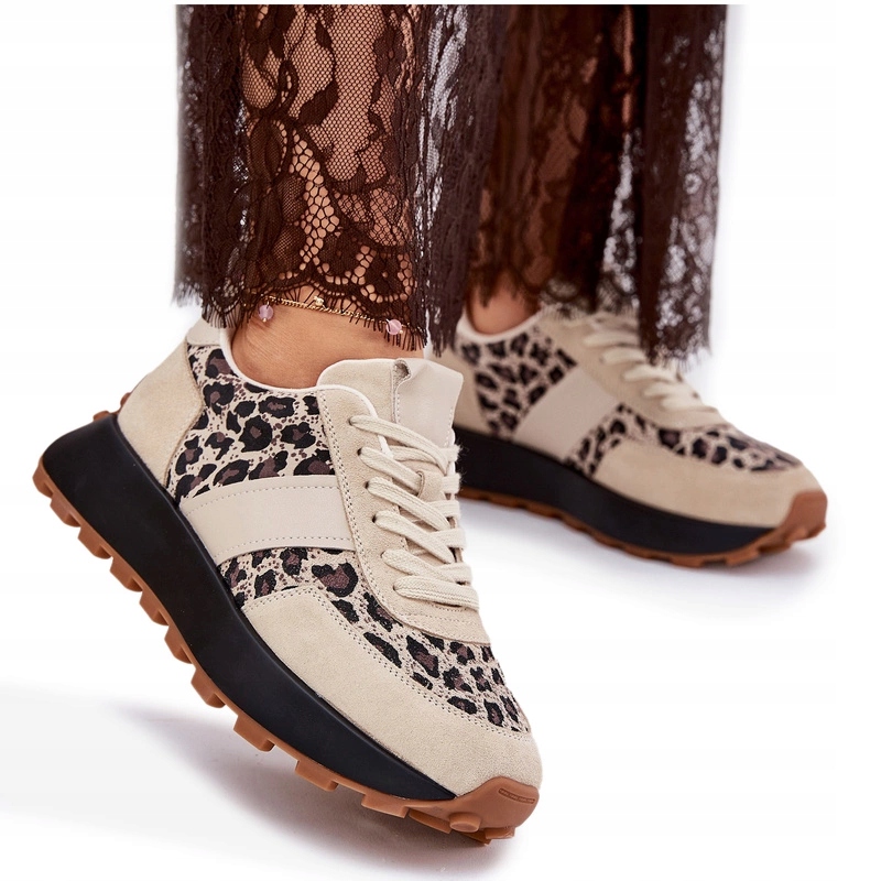 Dámské Semišové Tenisky Na Platformě Panterka Vinceza 66793 Béžové 40