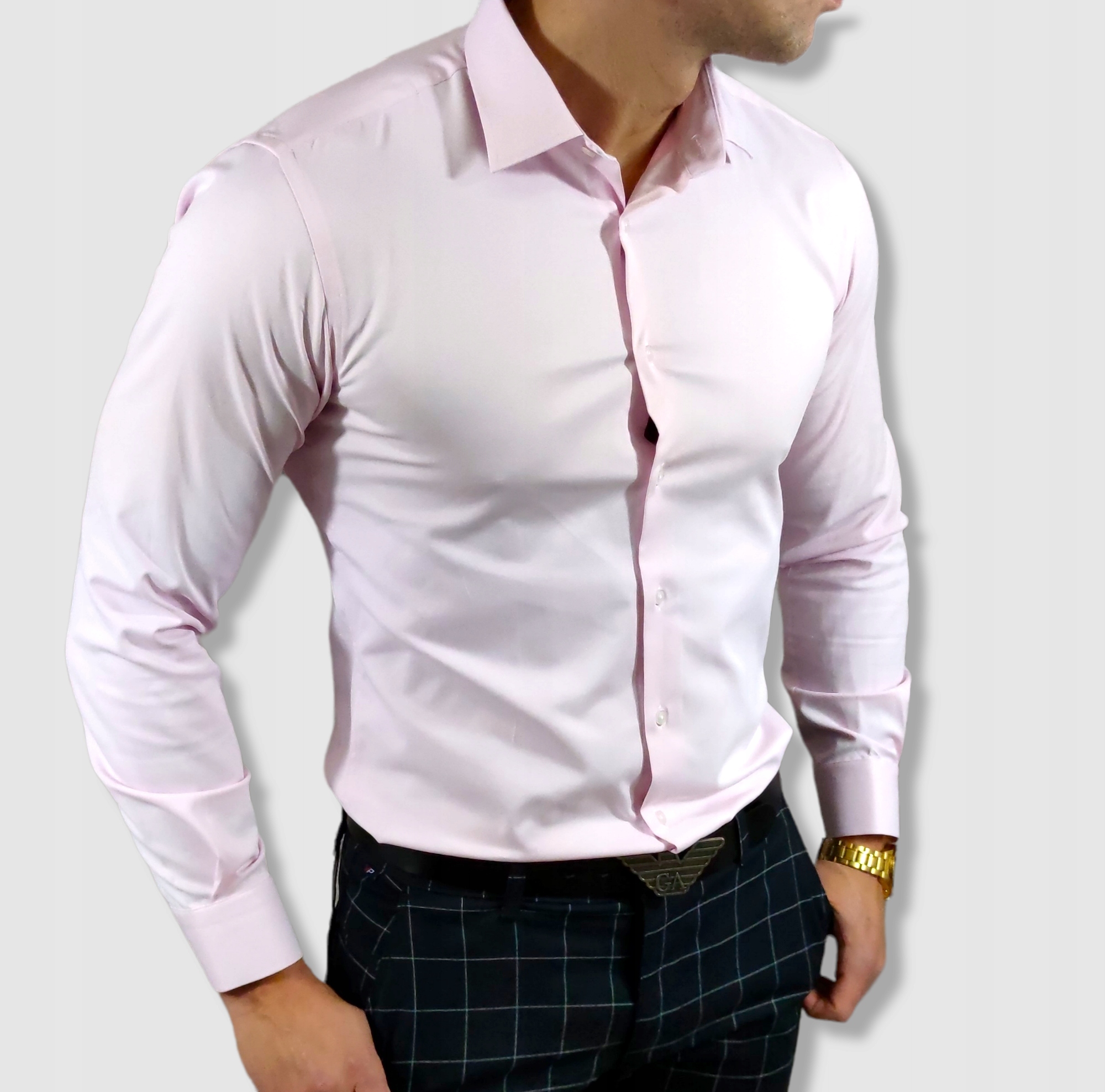 Klasická růžová košile slim fit elegantní ESP06 3XL