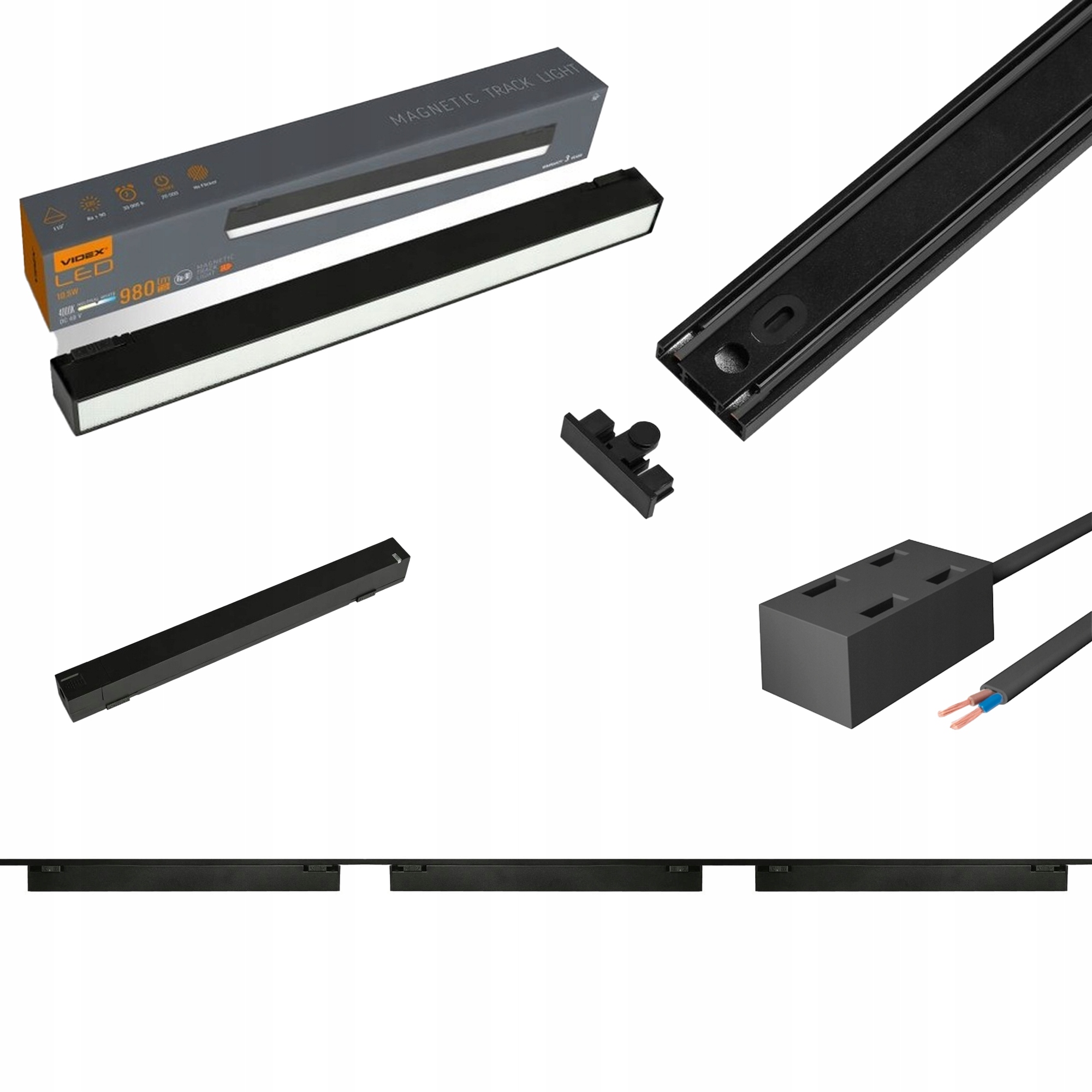 Sada nástěnný kolejnic 1m 3x lampa 10.5W 4000K napájecí adaptér