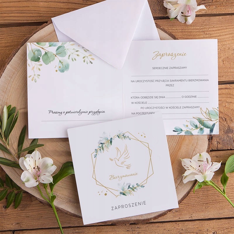 ZAPROSZENIA na Bierzmowanie botaniczne 10 +koperty Rodzaj pozostałe