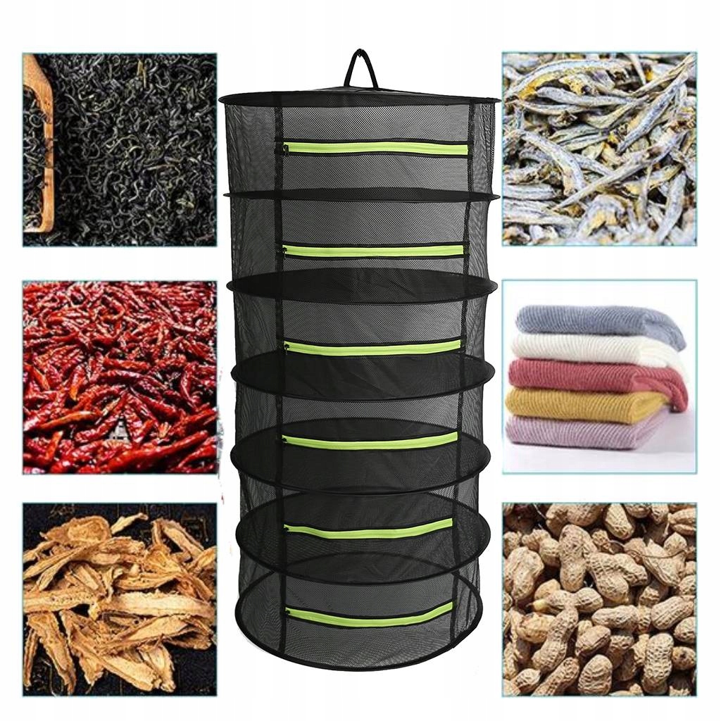 Wisząca Suszarka Siatka Do Suszenia Ziół Kwiaty Grzybów 6 Półek 60 X 130CM