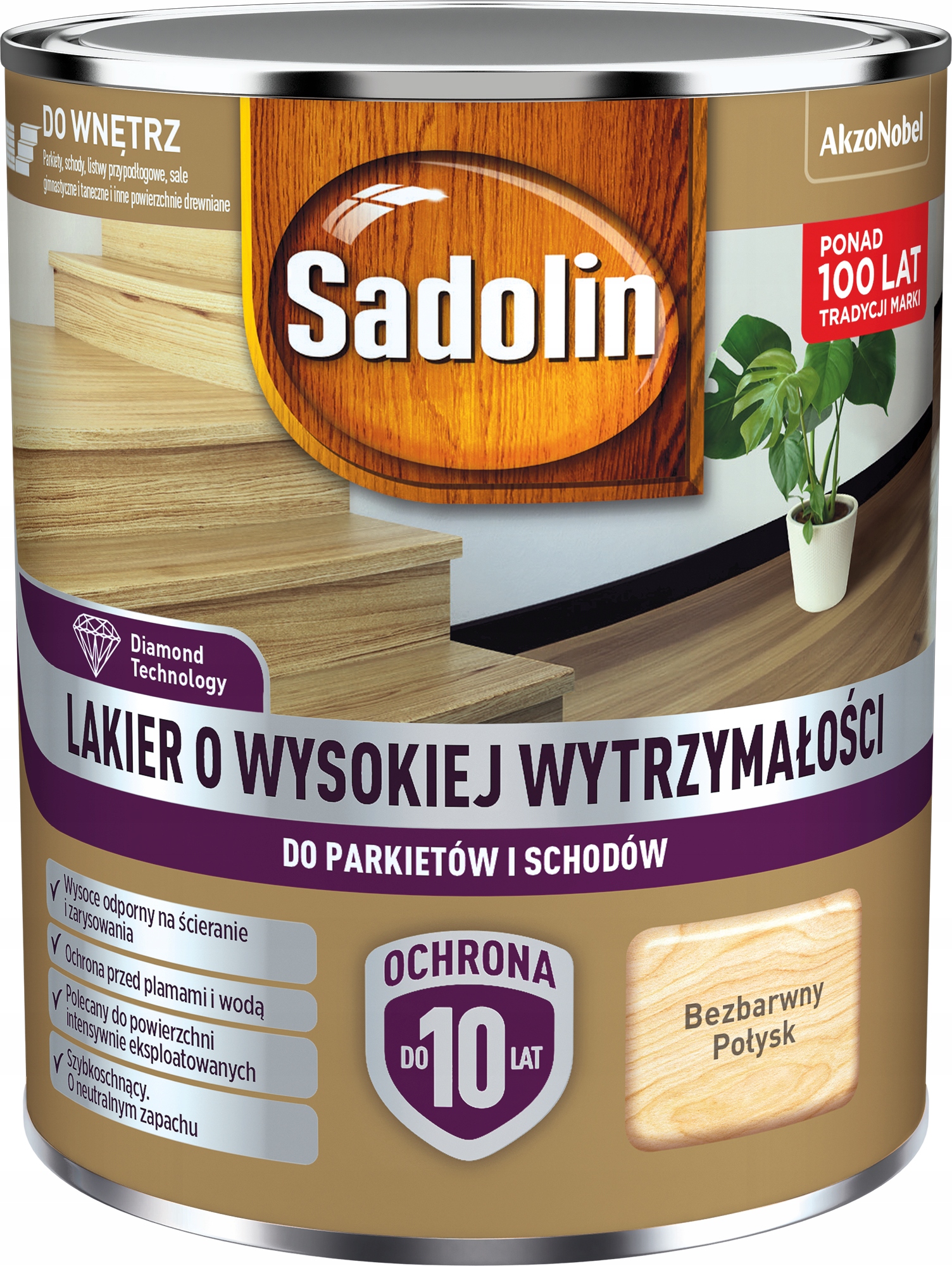Lakier o Wysokiej Wytrzymałości Sadolin Bezbarwny do parkietów Połysk 2,5L