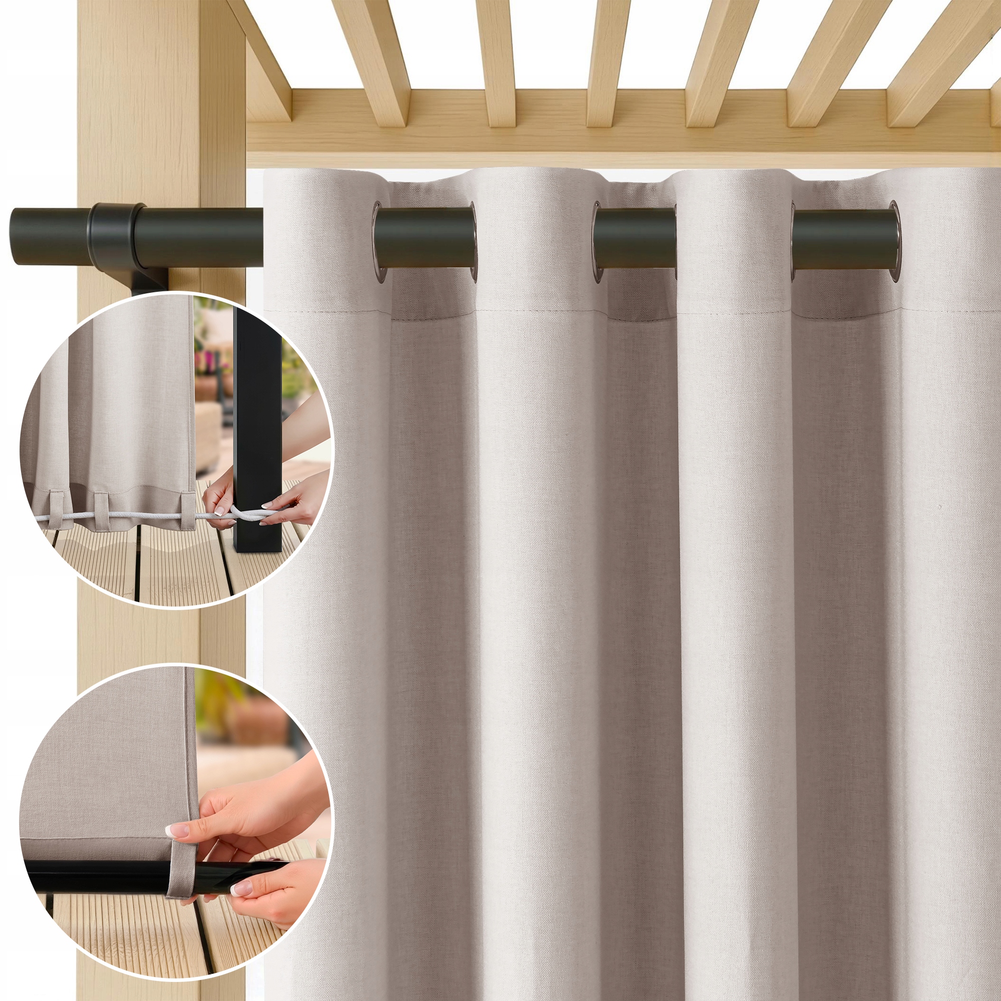 Filumi Zahradní závěs pletený len průchodky voděodolný světle béžový 200x250