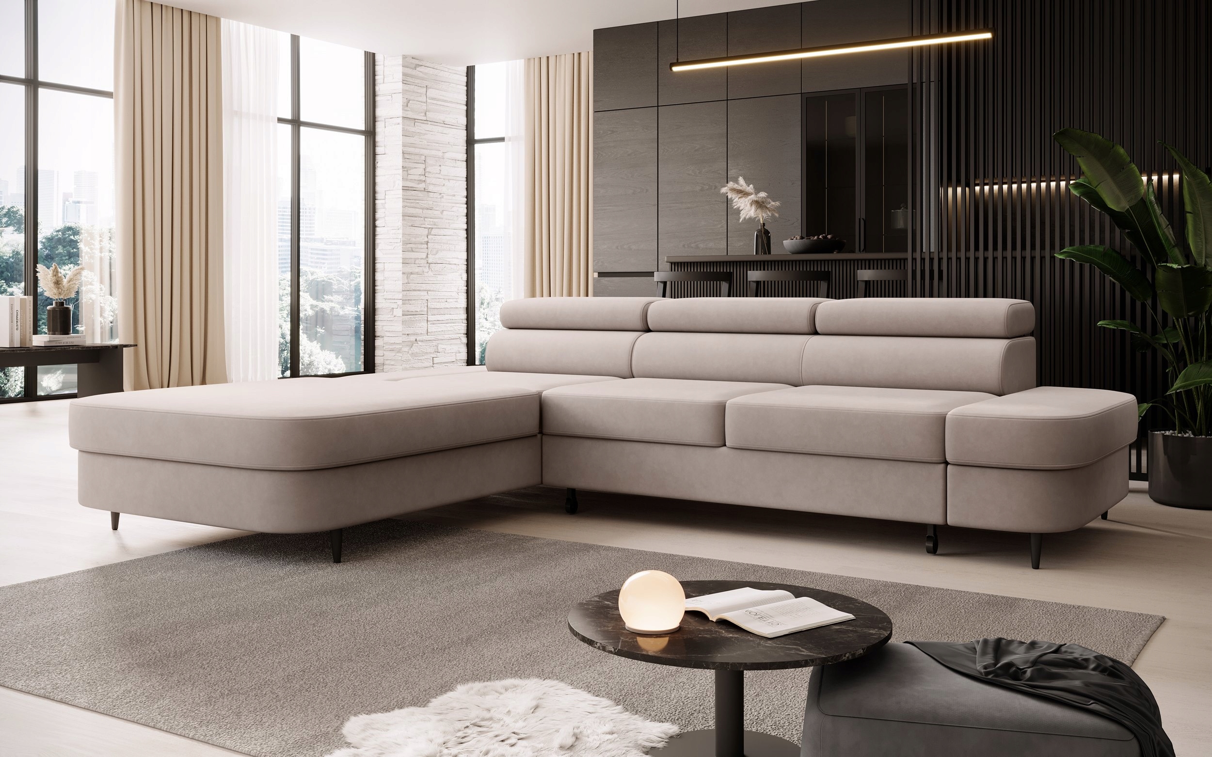 Rohová Sedací Souprava Jazz Funkce spaní Nastavitelné opěrky hlavy