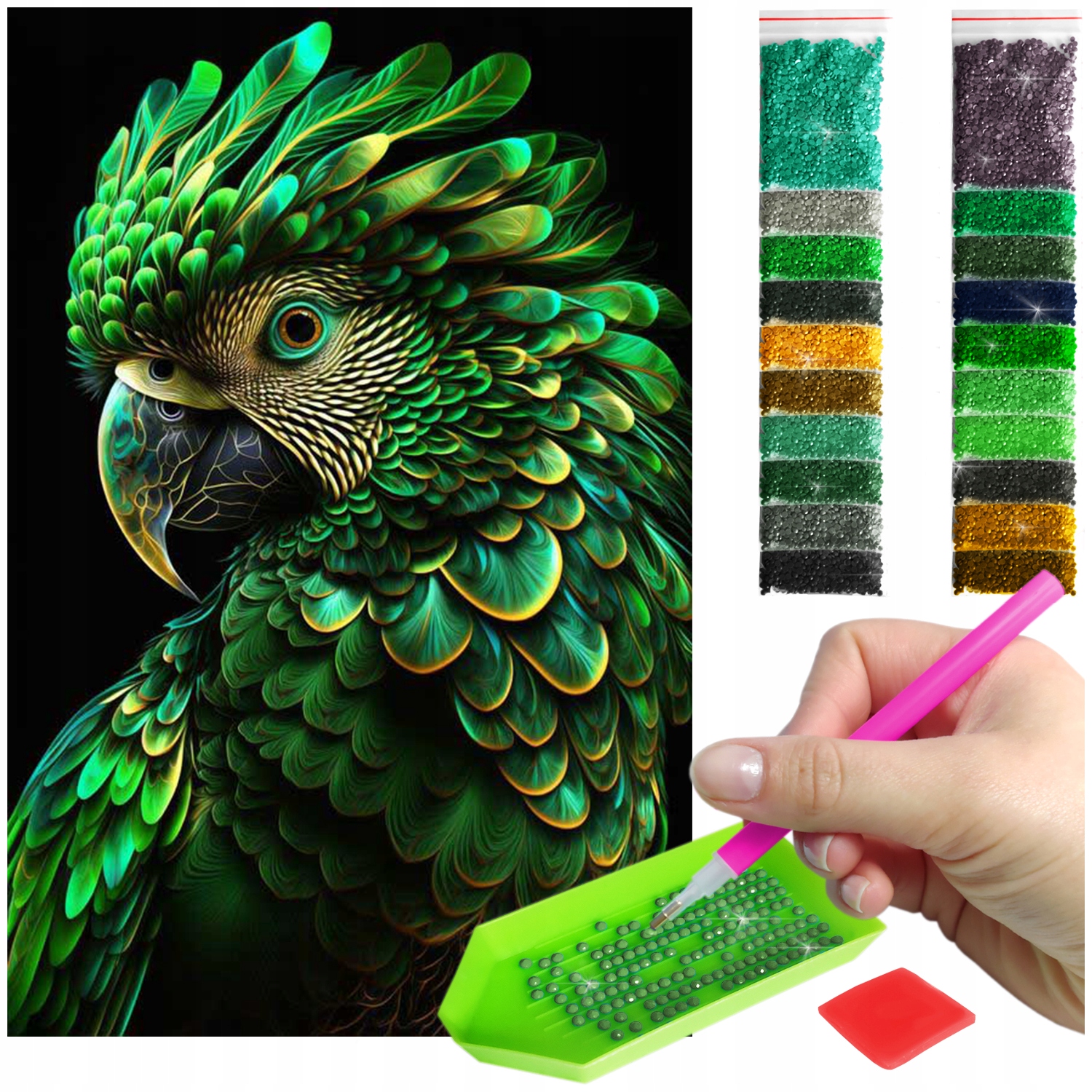 Výšivka Diamond Painting mozaika Zelený papoušek sada