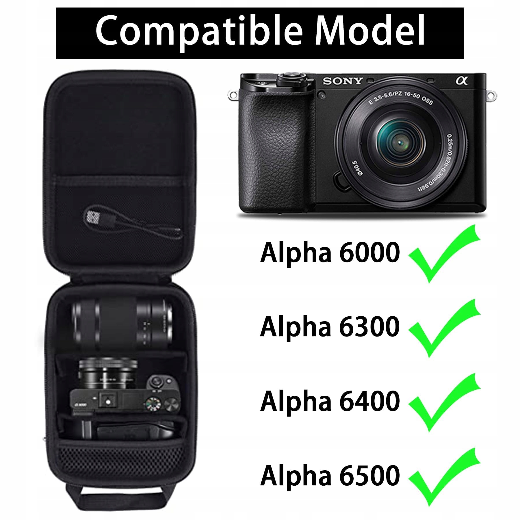 AENLLOSI Twarde Etui Do Sony Alpha 6000 6300 6400 6500 6700 Czarny — miniatura 3