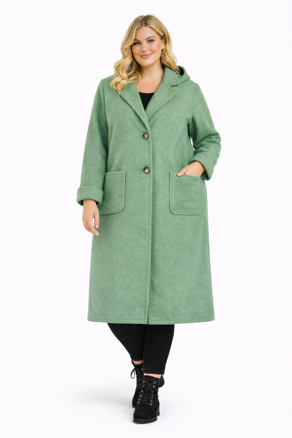 Dlouhý dámský kabát Knoflíky Plyšový medvídek Kapsy Italský 42 44 XL 2XL