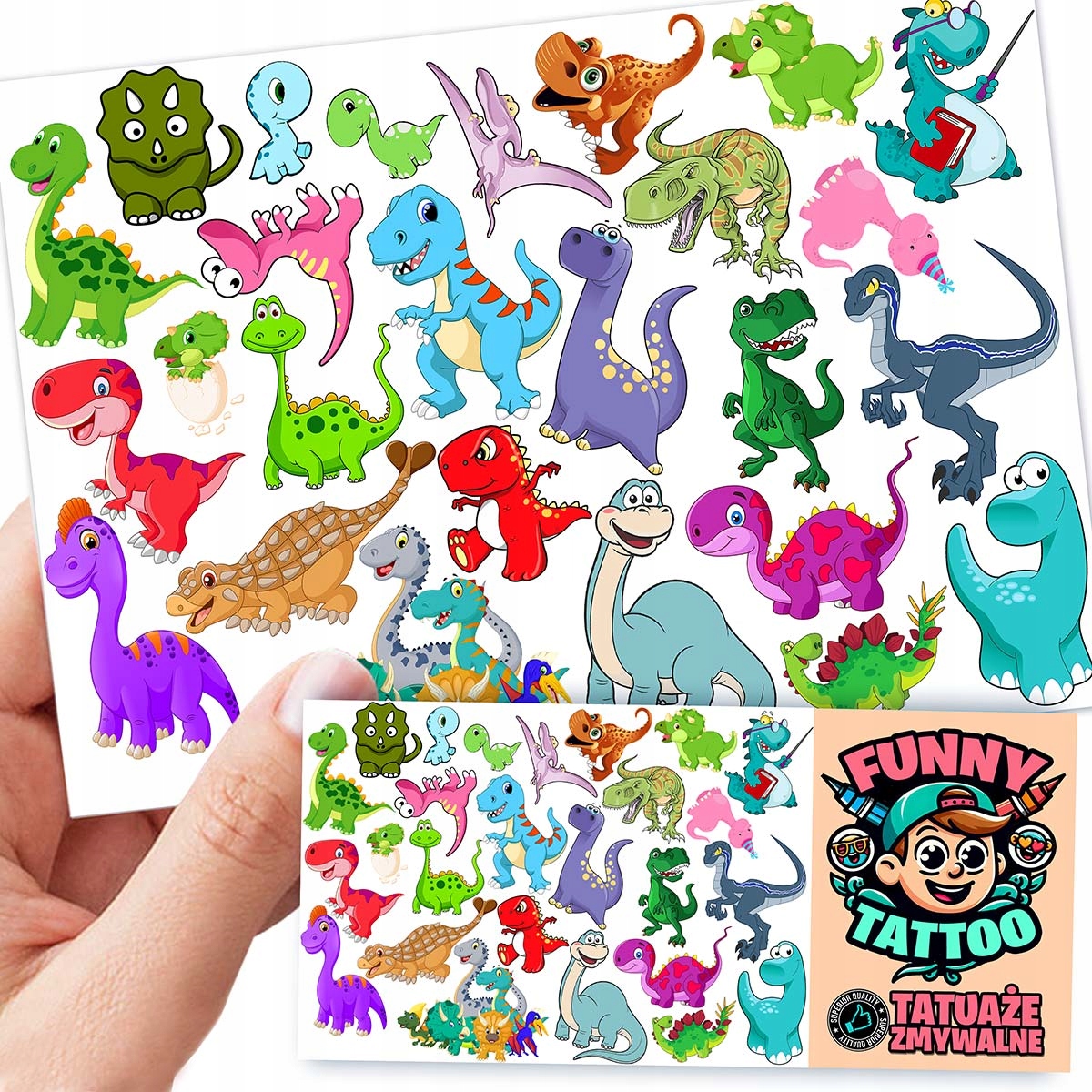 TATUAŻE DLA DZIECI ZMYWALNE TYMCZASOWE DINOZAURY WZORY JAKOŚĆ