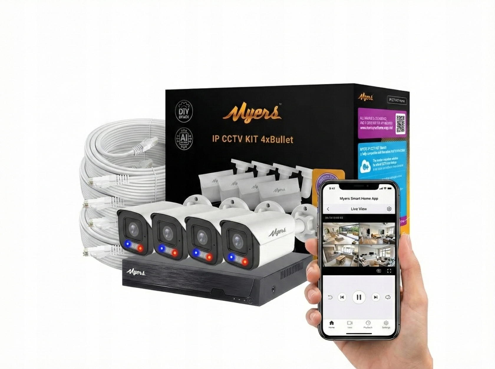 Myers 4K Ultra Hd PoE Set 4x 8MP Bullet 16CH Nvr, Detekce Osob, IP66 Kov