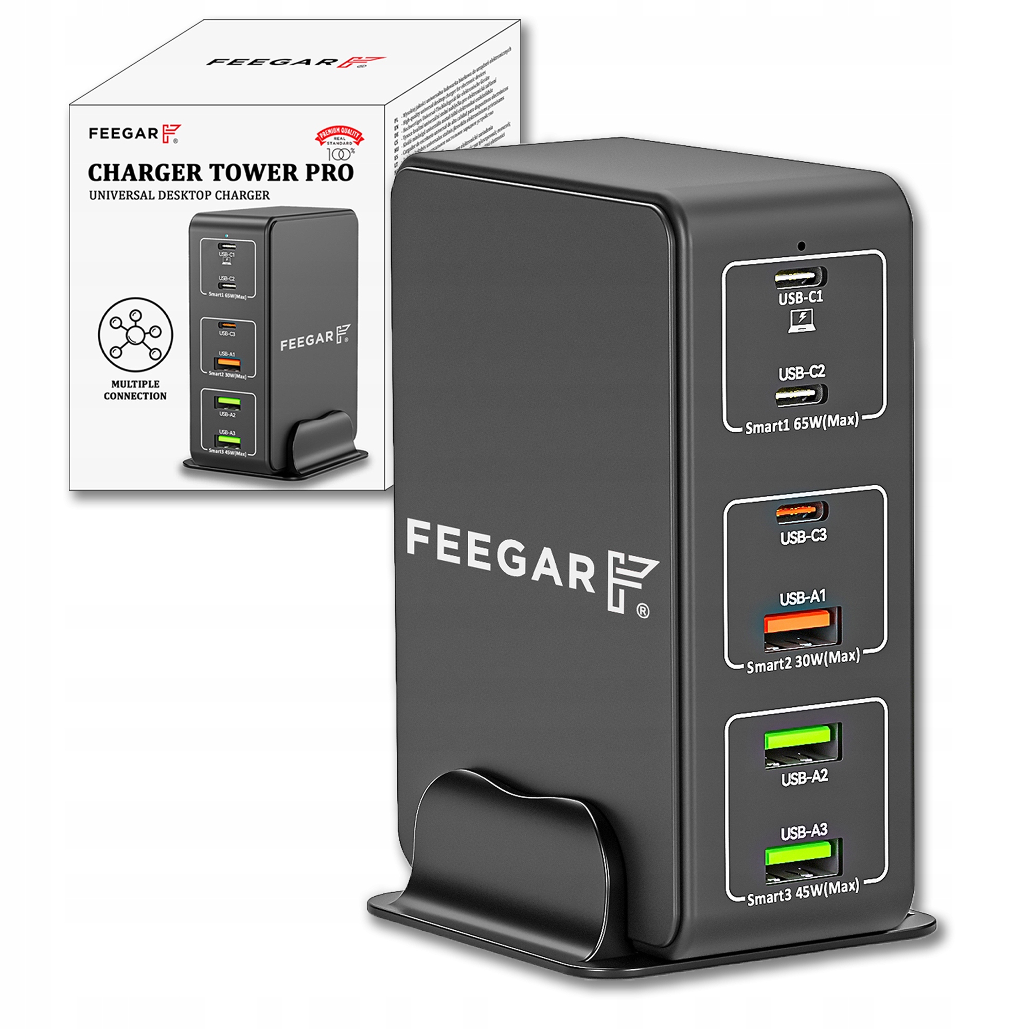 Síťová nabíječka Feegar Tower Pro 140W Rychlá Usb Typ C Usb-c Pd Qc 3.0