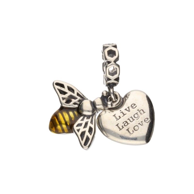 Stříbrný přívěsek Bead 925 pozlacená včelka srdce nápisy Live Love Laugh