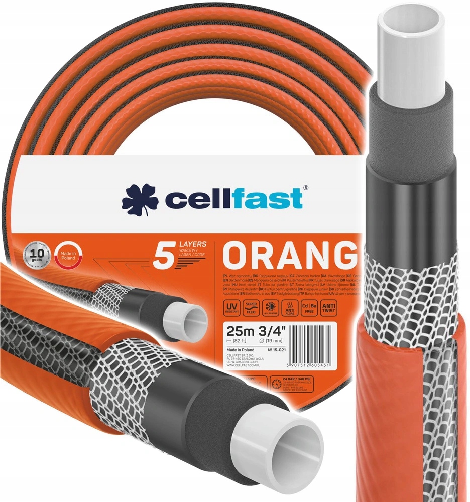 Wąż ogrodowy 5-WARSTWOWY 3/4 Cellfast Orange 25 m Podlewanie Ogród 15-021