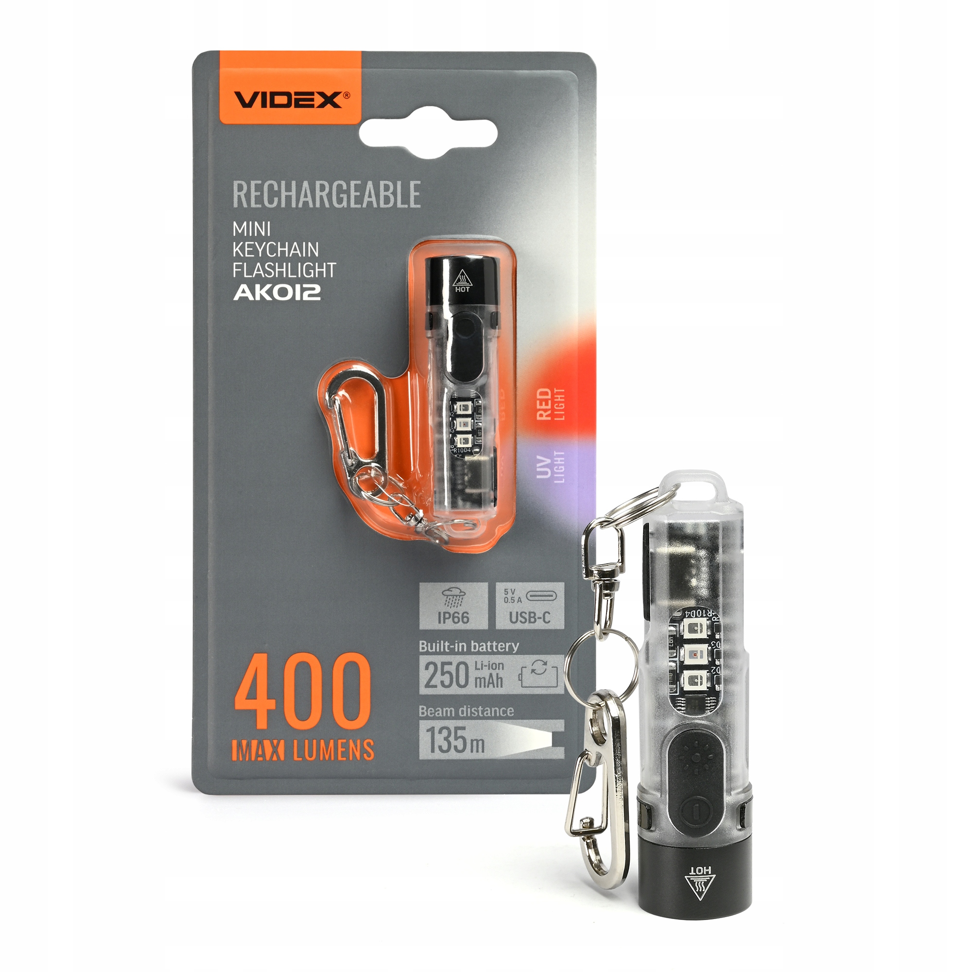 Latarka Kieszonkowa Brelok Mini Led Usb-c IP66 Uv Videx 400 lm lampka Edc