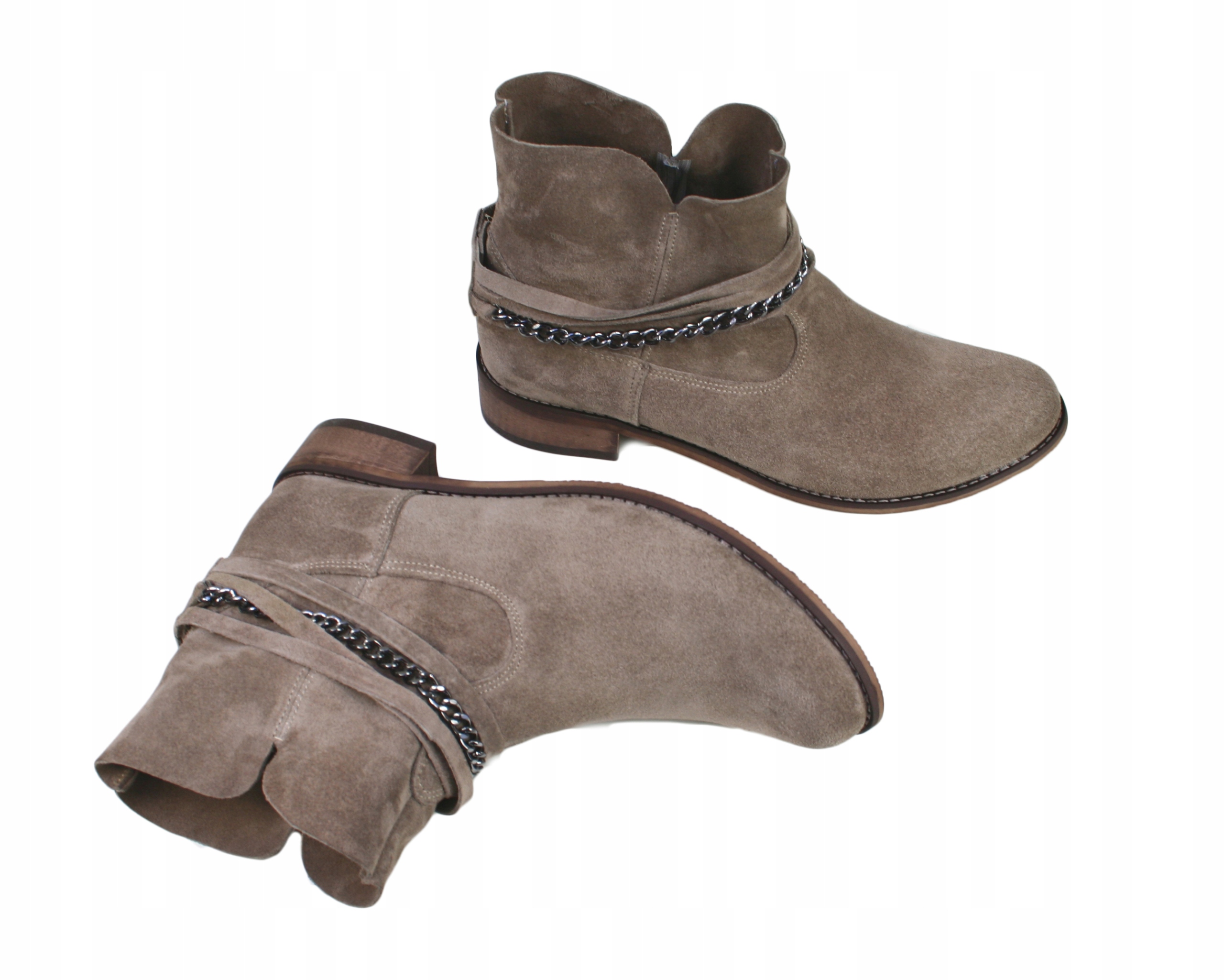 ELLABUT WIOSENNE BOTKI ZAMSZ SKÓRA CAPPUCCINO r37 Rozmiar 37