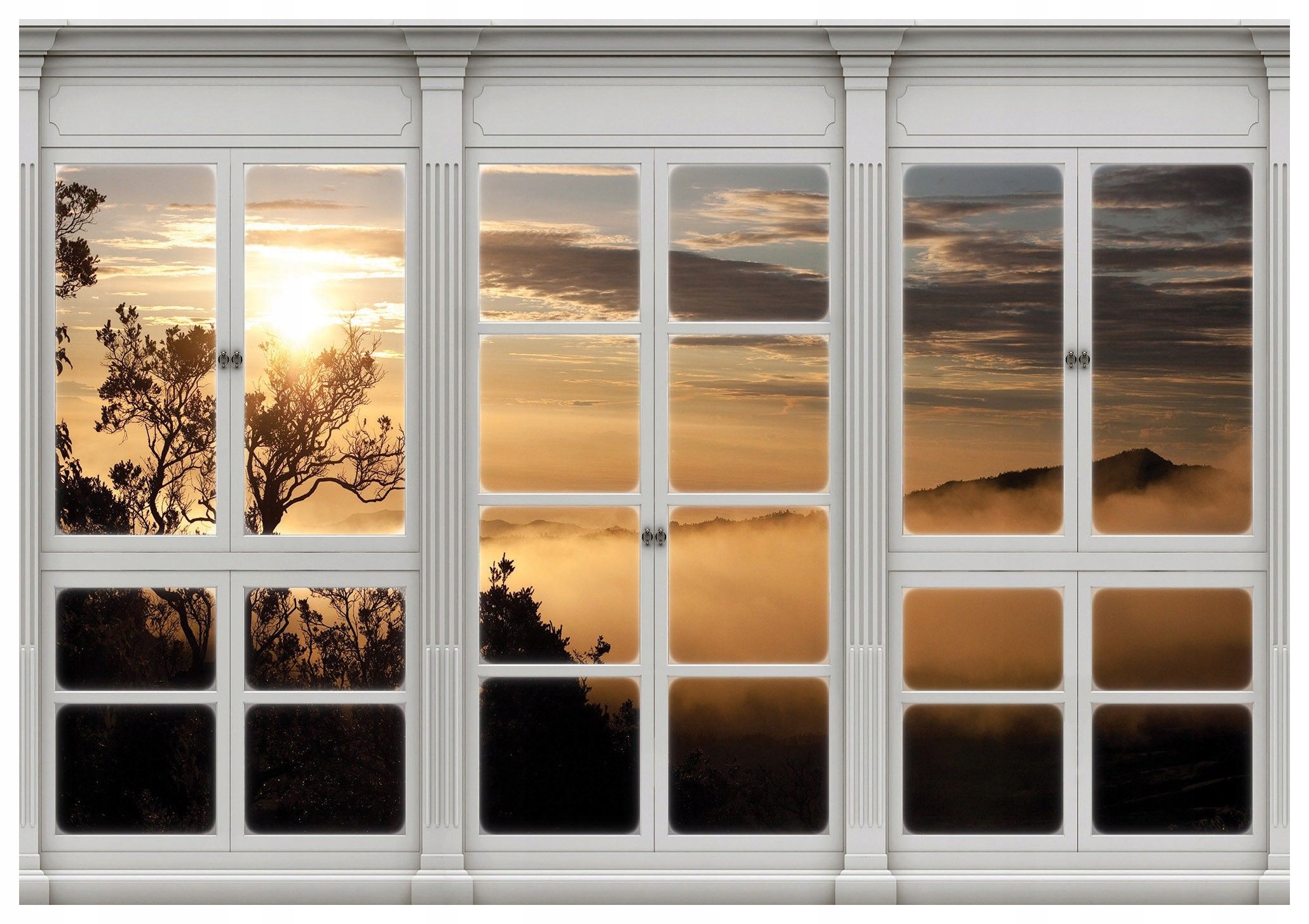 Fototapeta Hory v mlze pohled z okna svítání vinylová 416x290 lepidlo