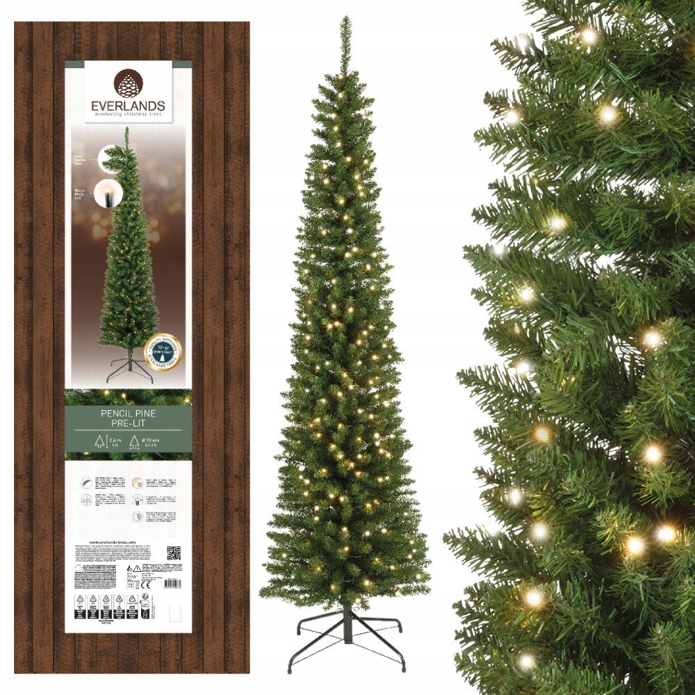 Umelý vianočný stromček Borovica ako živá úzka Slim s Led svetlami, vysoká 240 cm, veľká