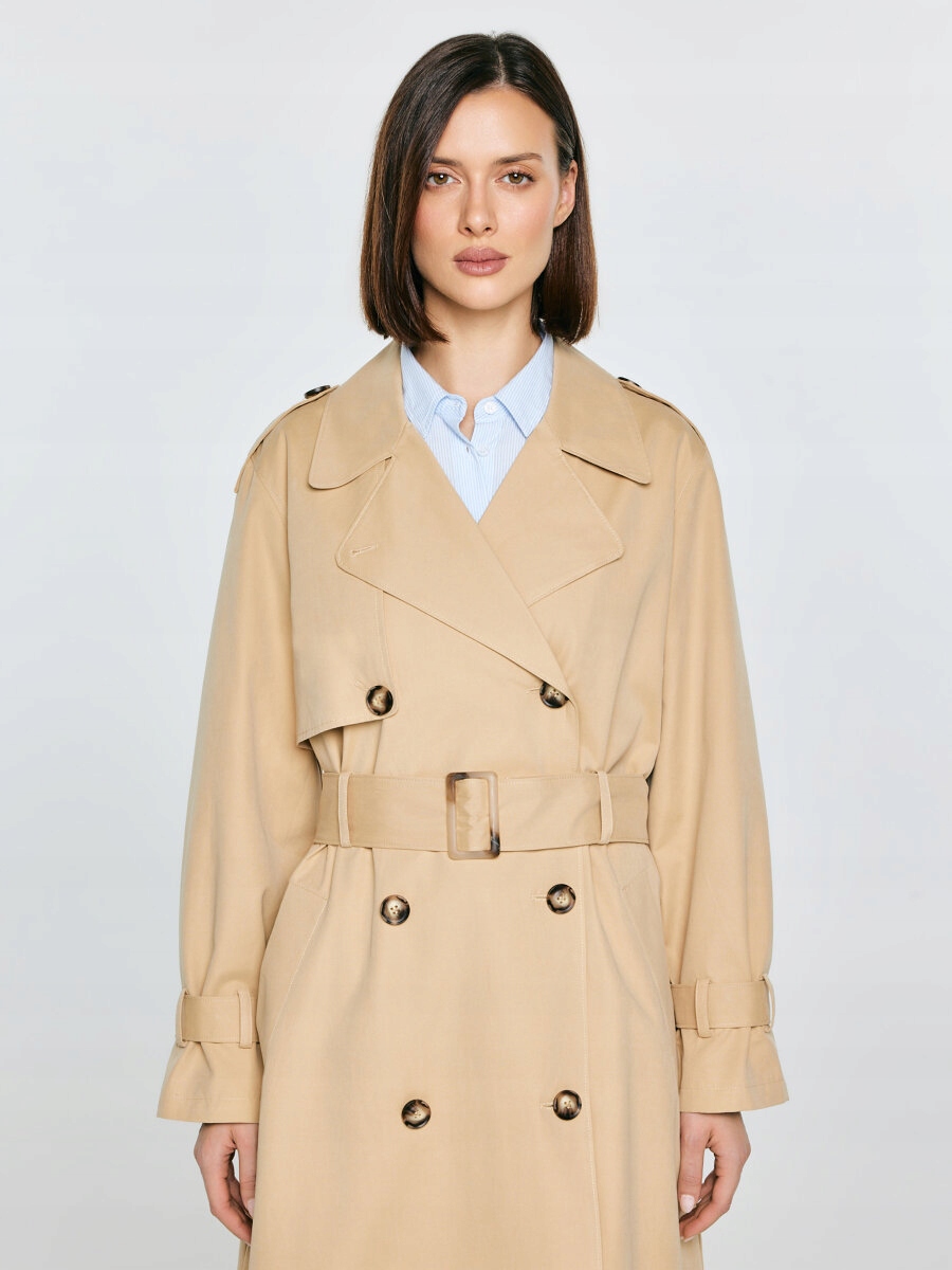 Big Star Dámský dvouřadý trenčkot s páskem béžový Retinsa 801 L