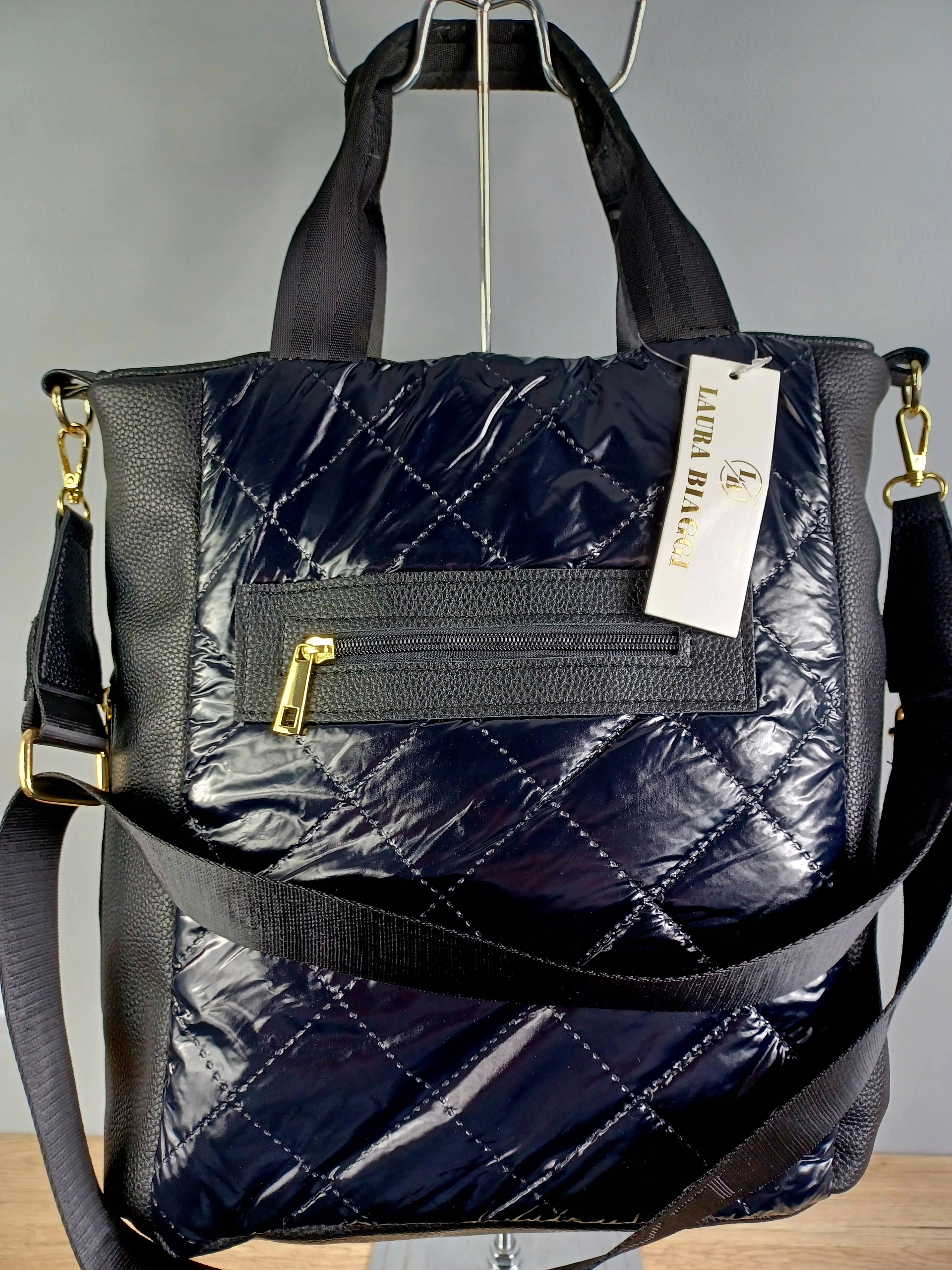 LAURA BIAGGI torebka CZARNA A4 shopper PIKOWANY Kolor czarny