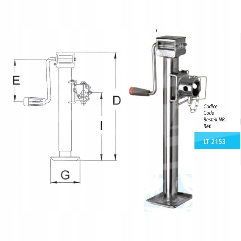 Podpěrná patka 425 mm, Simol Lt 2103, 900 kg, s pouzdrem a bočním ramenem