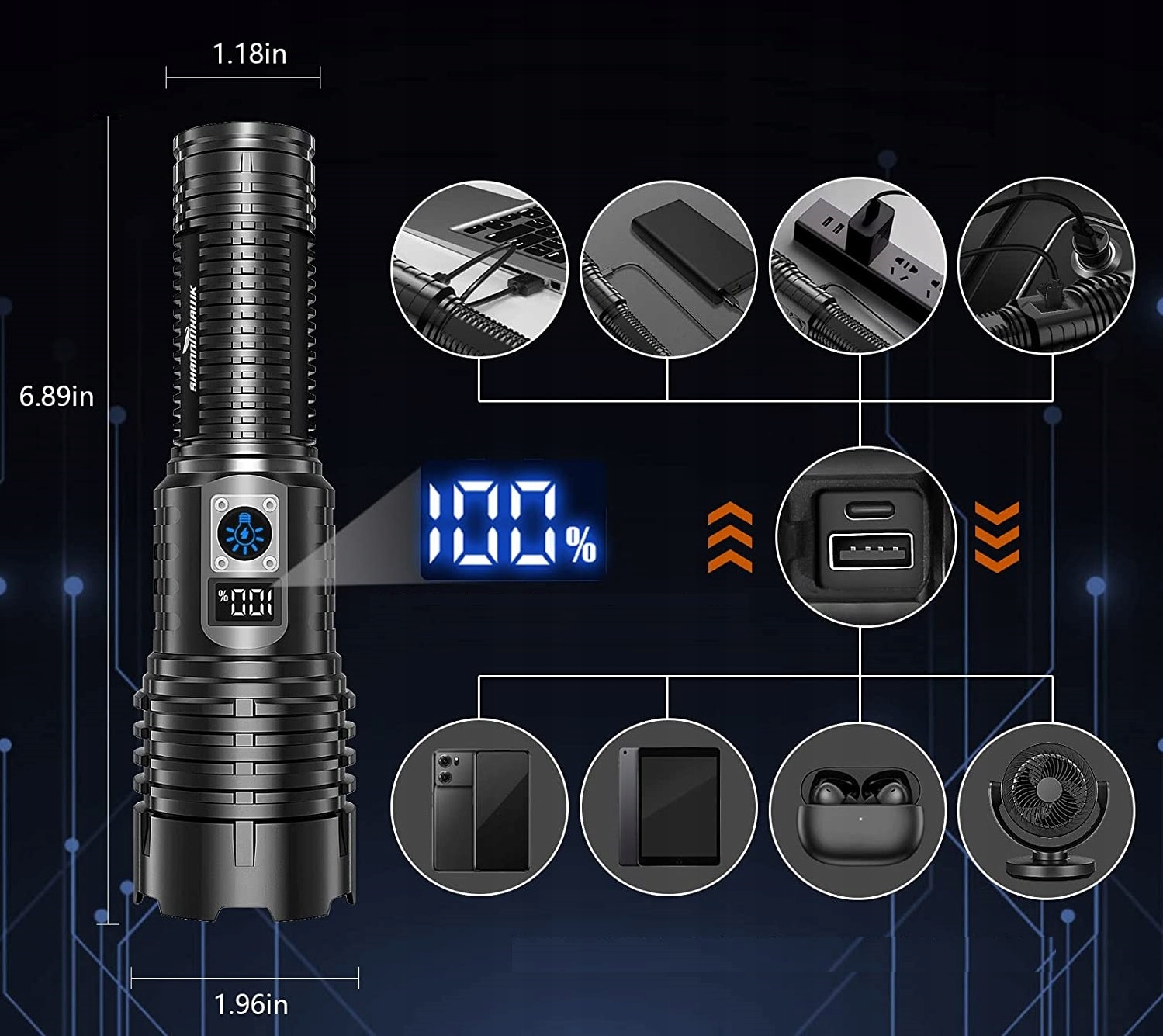 Mocna Latarka Taktyczna Wojskowa LED 20000 Lm Powerbank Shadowhawk XHM772 Kod producenta LATARKA TAKTYCZNA SHADOWHAWK LED