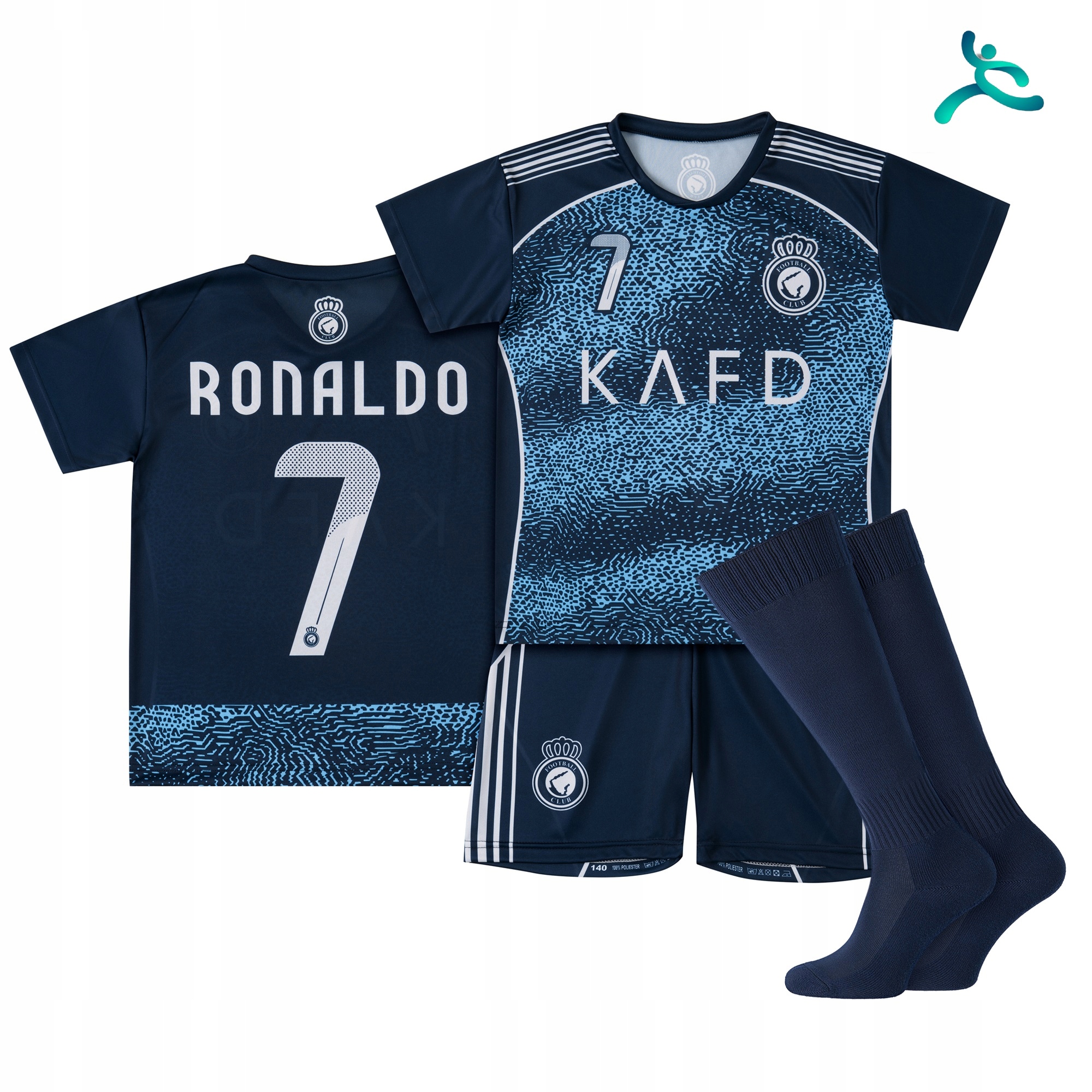 Strój komplet piłkarski getry Ronaldo rozm. 140