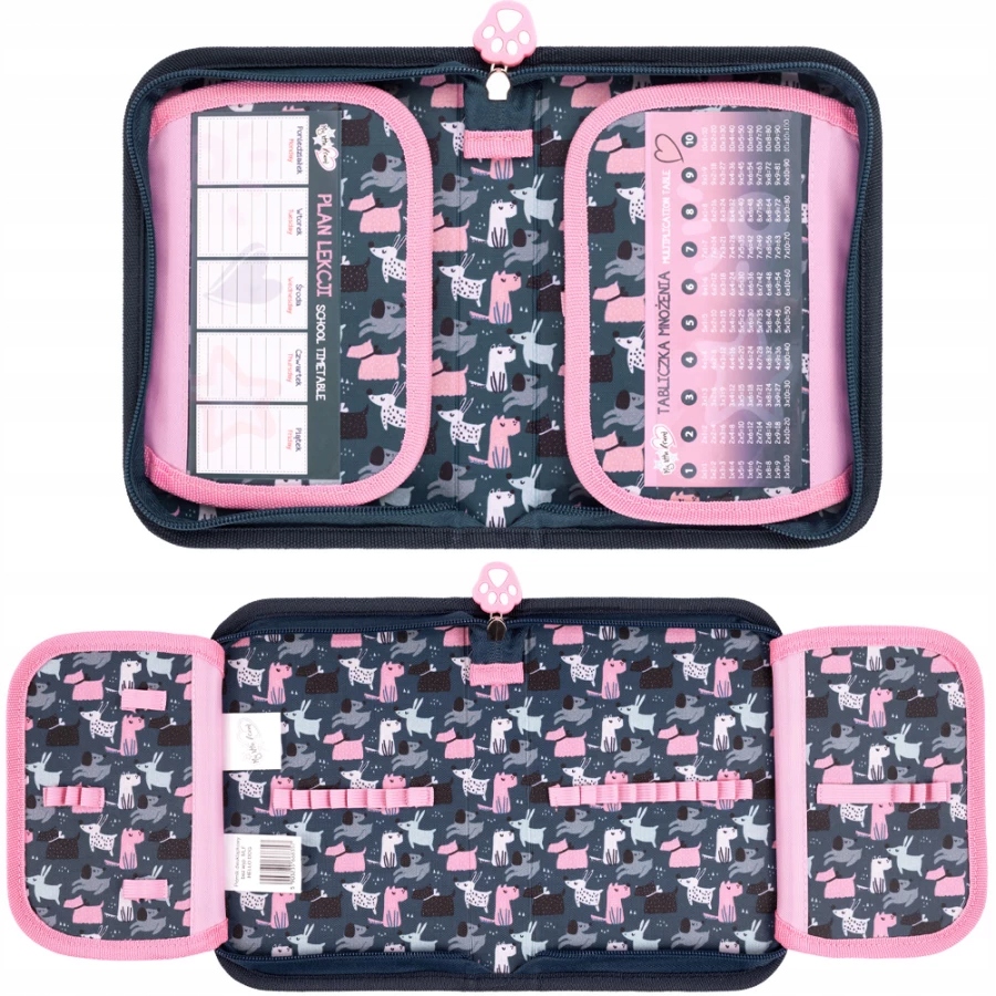 PIÓRNIK SZKOLNY ROZKŁADANY DWUKLAPKOWY DLA DZIEWCZYNKI MALTIPOO Z PIESKIEM Marka St. Majewski