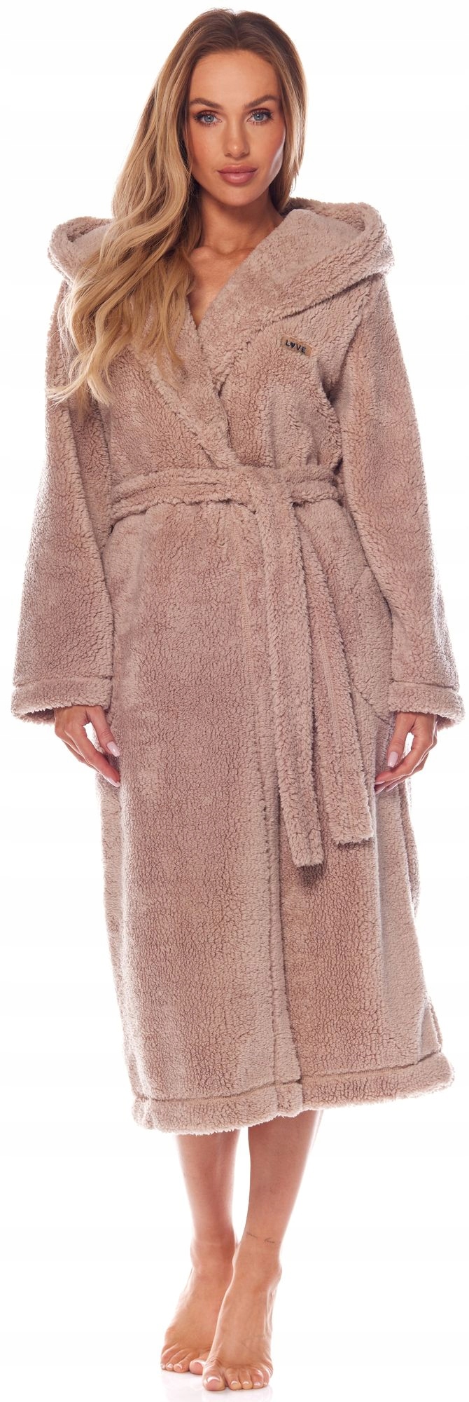 DŁUGI CIEPŁY PUCHOWY DAMSKI SZLAFROK PODOMKA M Rękaw długi rękaw