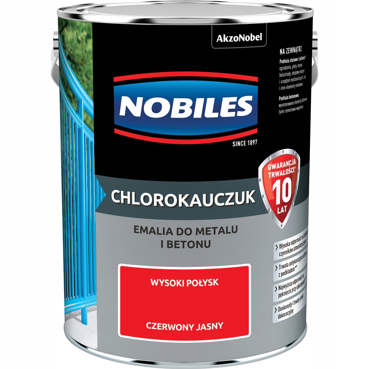 Nobiles Farba do betonu metalu Chlorokauczukowa Chlorokauczuk 5L Czerwony