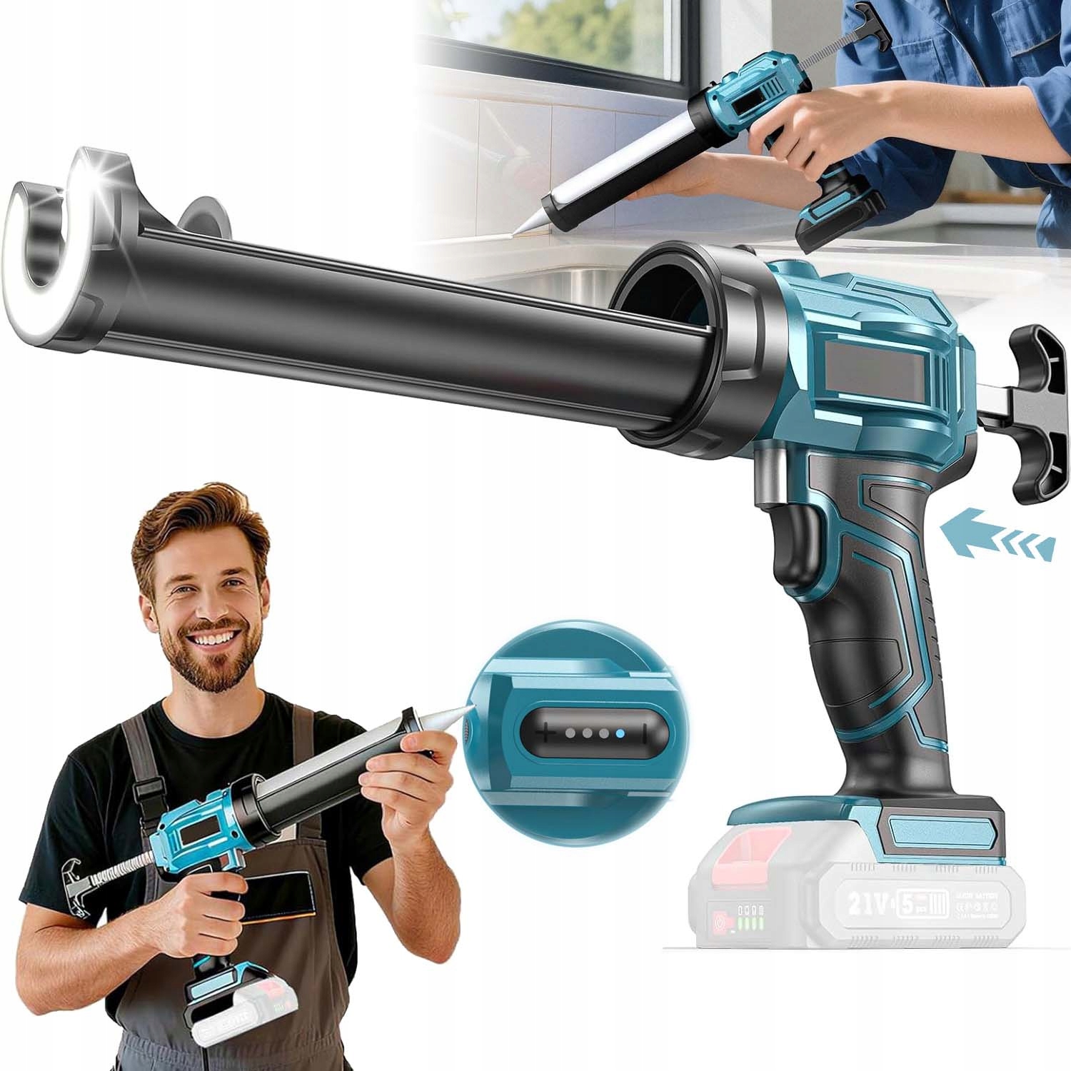 Odšťavňovač Pistole Na Silikonové Lepidlo Automatický Akumulátor S Led