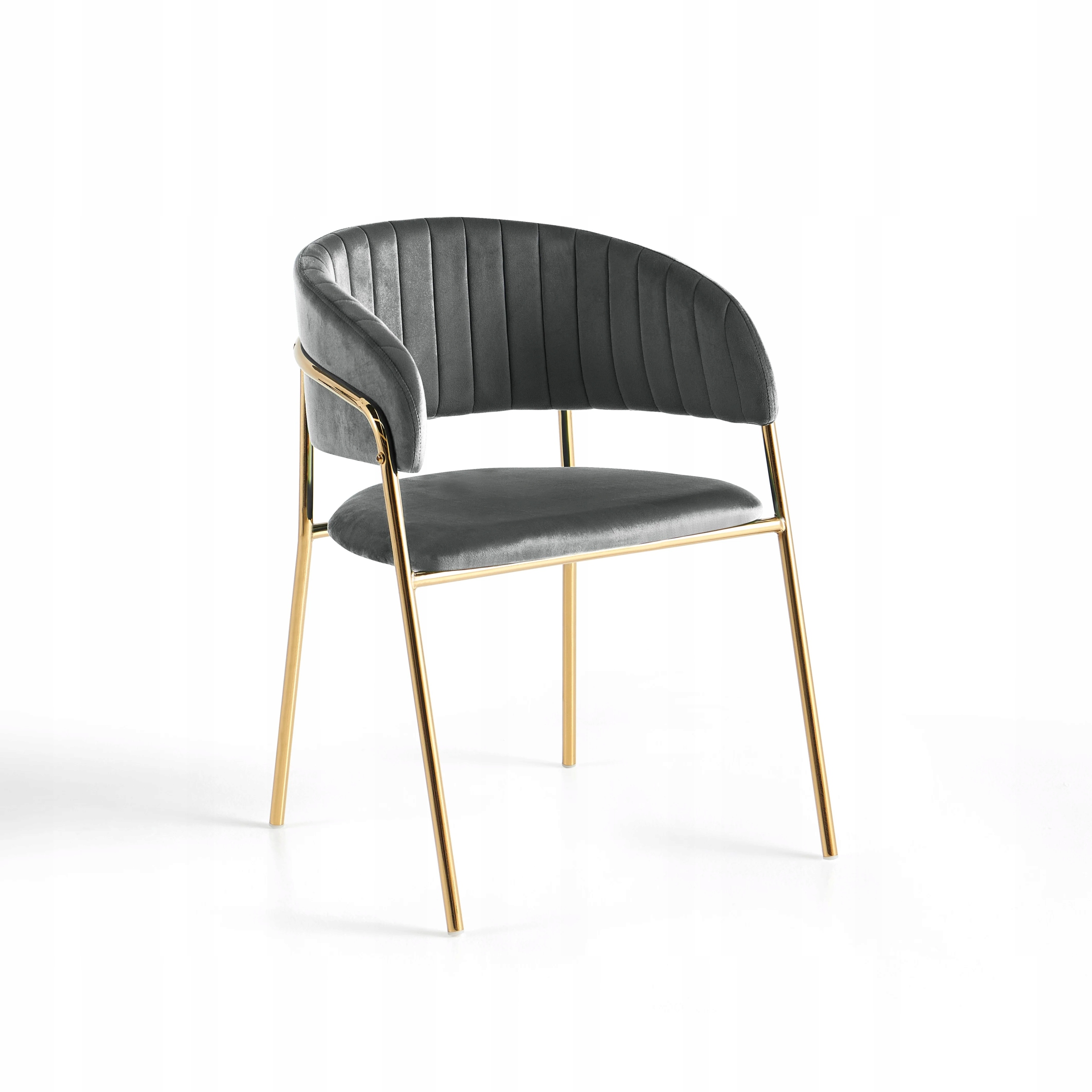 Krzesło Do Jadalni Welurowe Ciemnoszare Glamour Z Złotymi Nogami Stalowymi