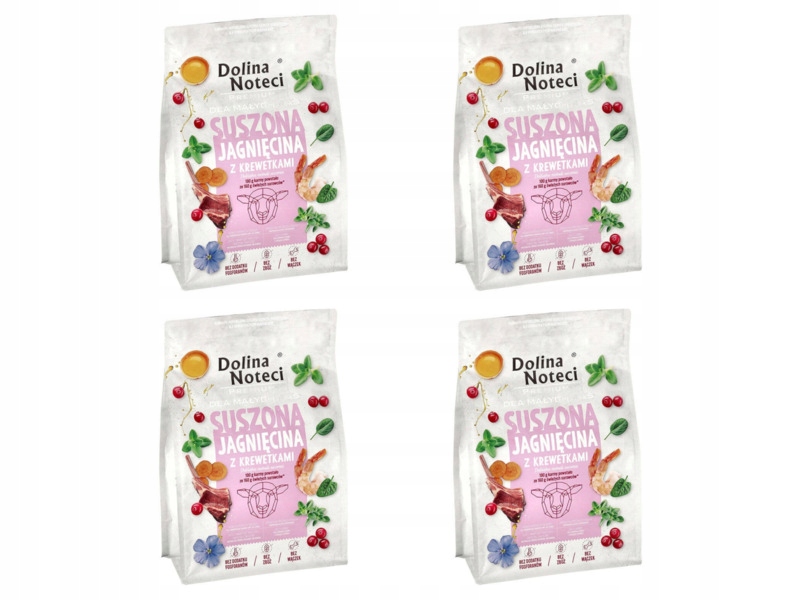 Karma dla psa suszona Dolina Noteci Premium jagnięcina i krewetki 4 x 3 kg