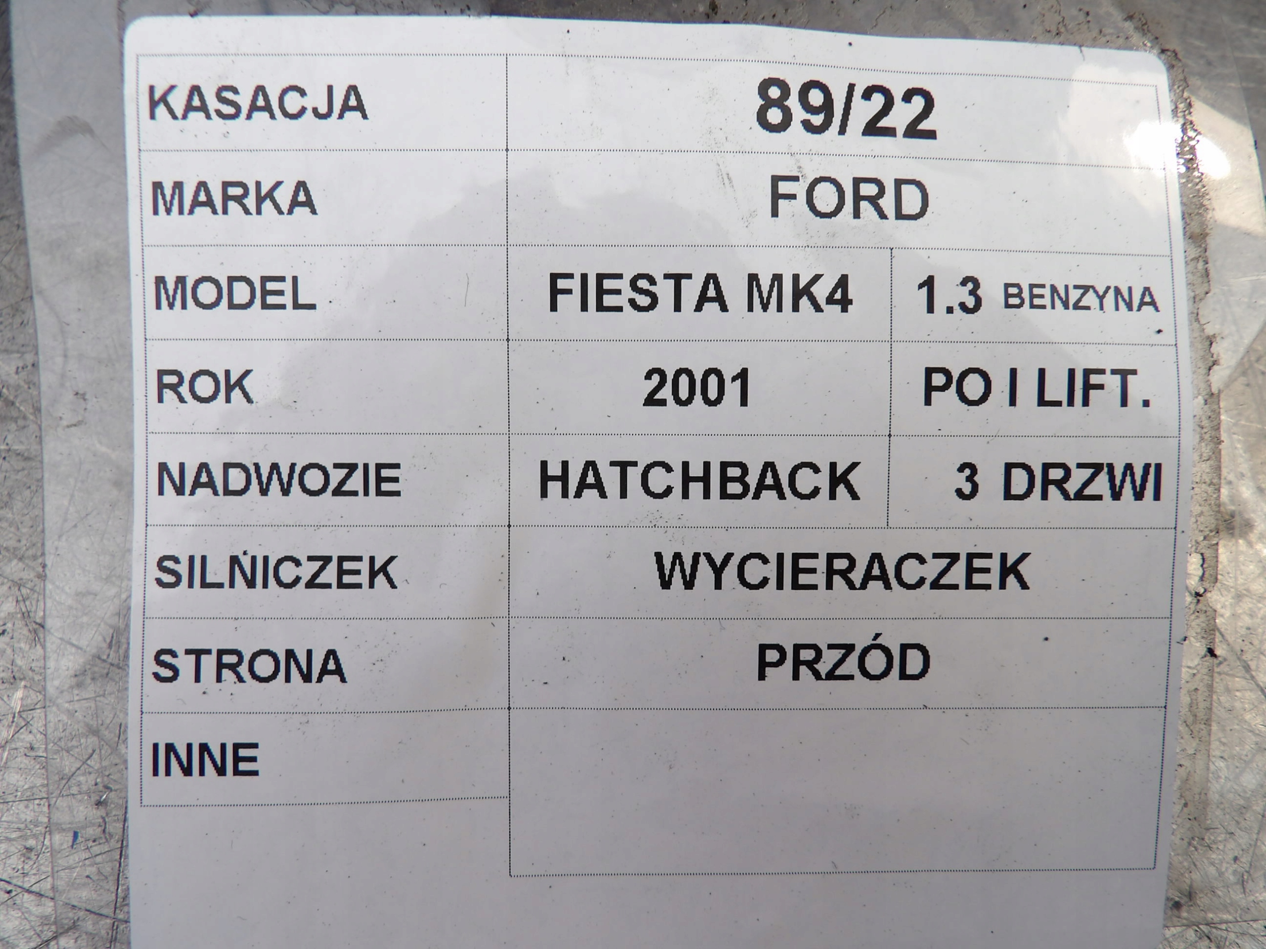 MÉCANISME WYC. AVANT FORD FIESTA MK4 96FB17B571DA
