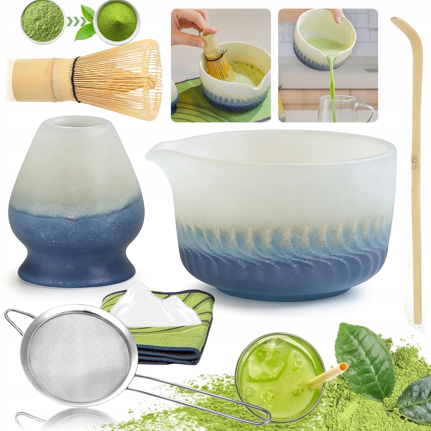 Bambusowy Zestaw Do Robienia Matchy Trzepaczka Łyżka Chasen, Miotełka 7SZT